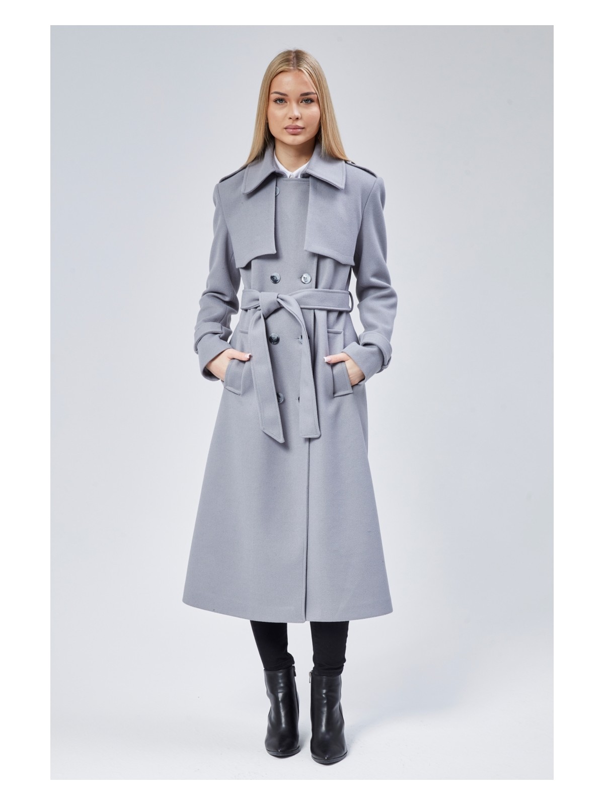 Bolivente Koyu Gri Regular Rüzgarlık Detaylı Kaşe Kaban - Görsel 3