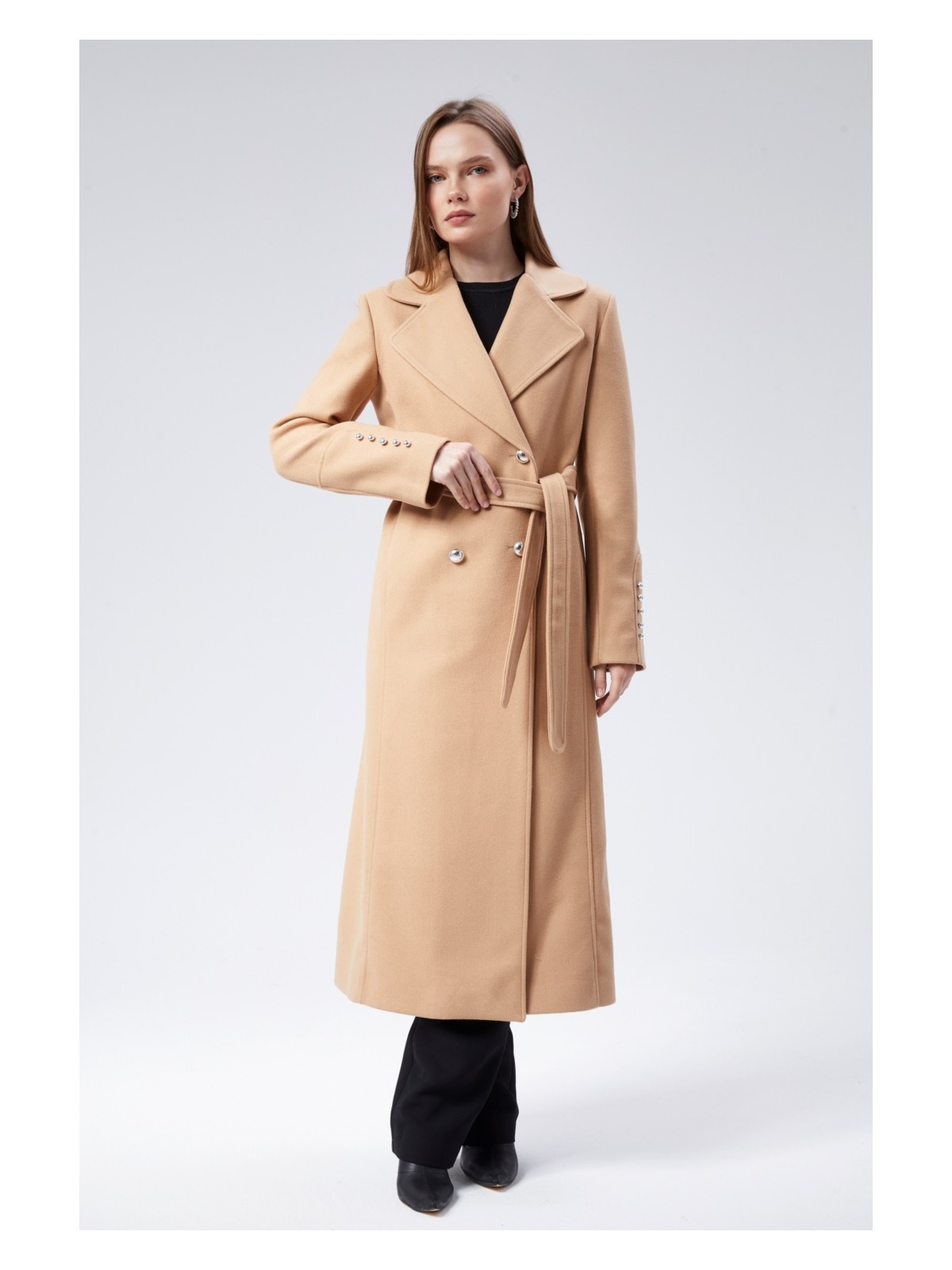 Bolivente Kadın Kol Düğme Detaylı Regular Astarlı Kaban - Görsel 4