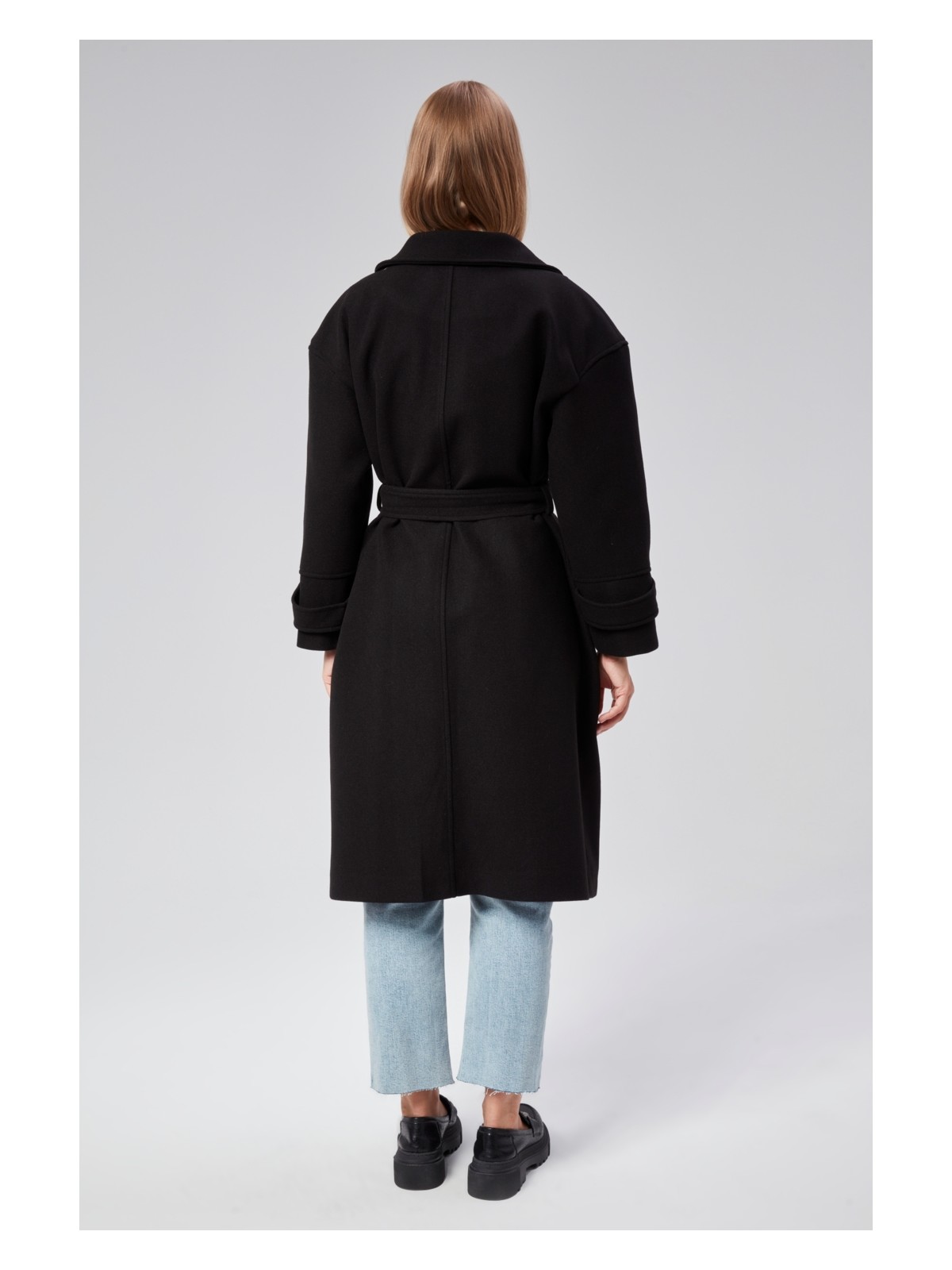 Bolivente Kuşaklı Oversize Kaşe Kaban - Görsel 7
