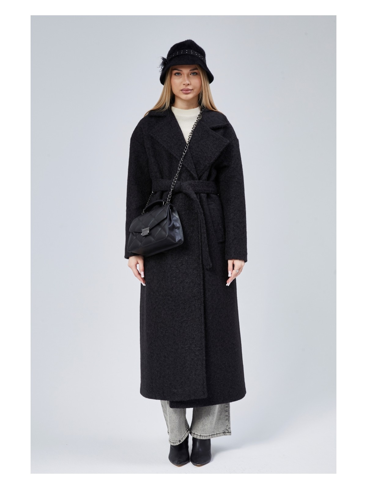 Bolivente Antrasit Buklet Kaşe Oversize Kaban - Görsel 4