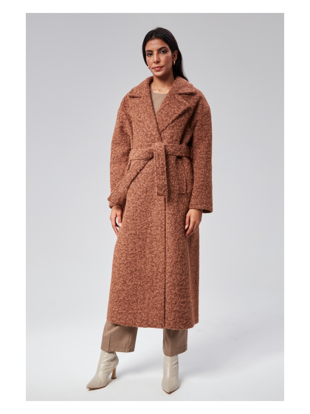 Bolivente Antrasit Buklet Kaşe Oversize Kaban - Görsel 6