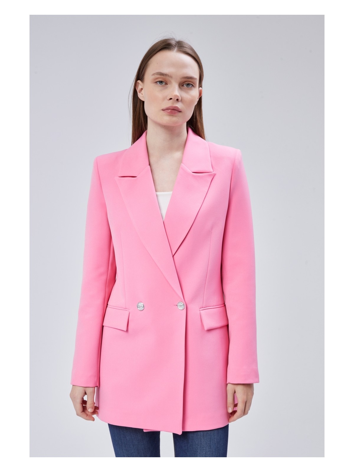 Bolivente Açık Haki Oversize Dokuma Blazer Ceket - Görsel 8