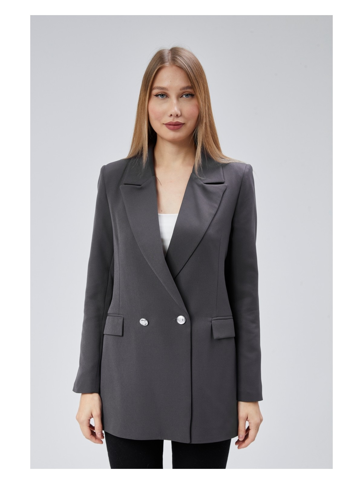 Bolivente Antrasit Oversize Dokuma Blazer Ceket