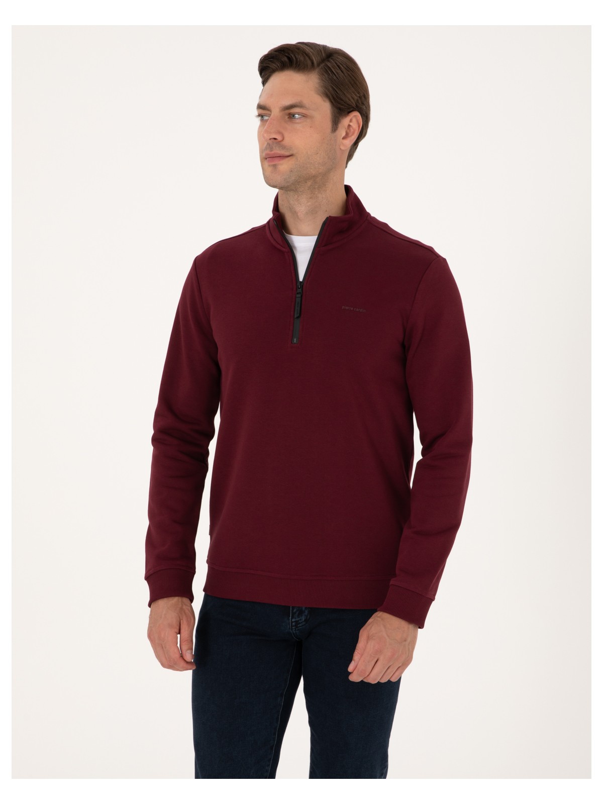 Pierre Cardin Erkek Ekru 3 İplik Regular Fit Fermuarlı Dik Yaka Basic Sweatshirt 50314044-VR019 - Görsel 5