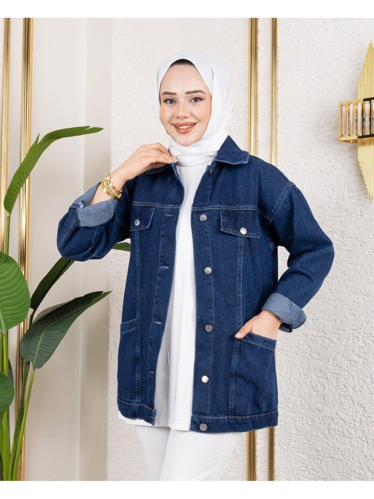 Harman Butik Kadın Denim Kot Ceket Cep Detaylı Dokuma Kumaş ile Günlük Kullanıma Uygun