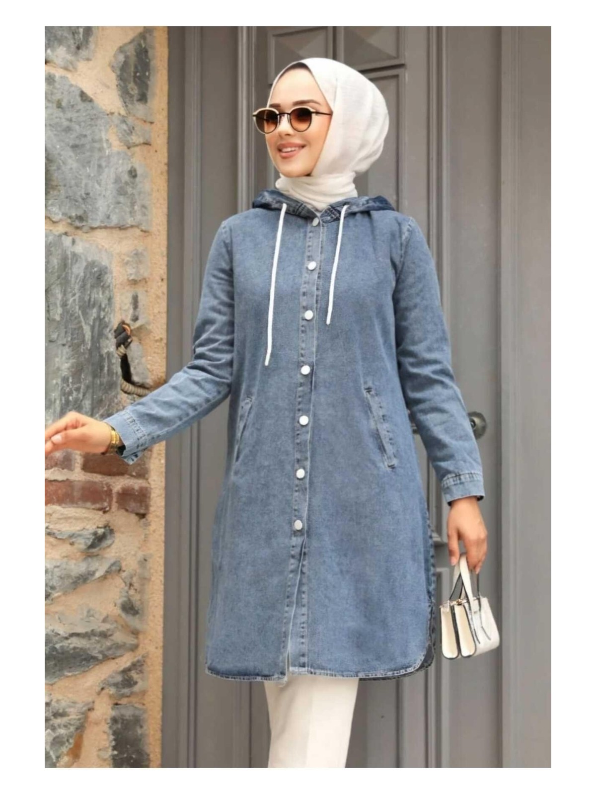 Harman Butik Kadın Kapüşonlu Kot Ceket Dokuma Normal Yaka Cepli Günlük Kullanım