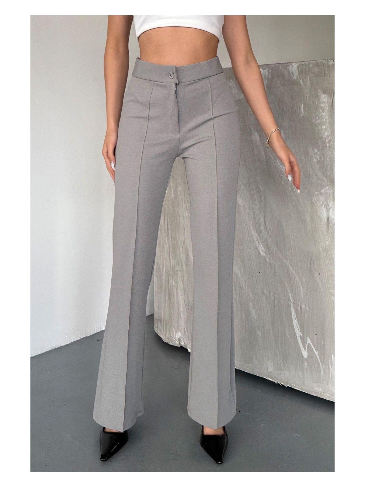 ribana Kadın Yüksek Bel Toparlayıcı Ispanyol Paça Palazzo Pantolon - Görsel 3