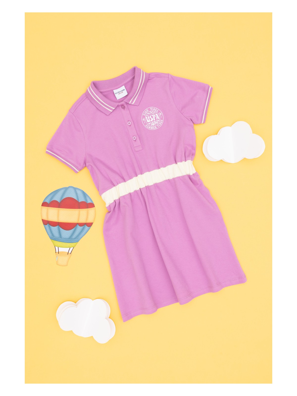 U.S. Polo Assn. Kız Çocuk Fuşya Polo Yaka Kısa Kol A-Form Örme Elbise 50306260-VR023