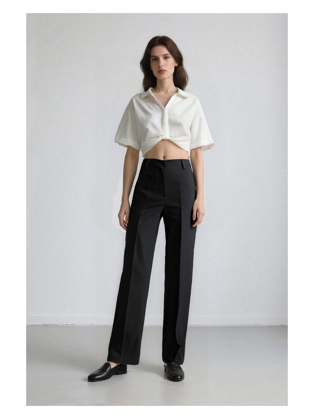 DeFacto Cropped Fit Gömlek Yaka Keten Görünümlü Kısa Kollu Bluz C7799AX25SP - Görsel 2