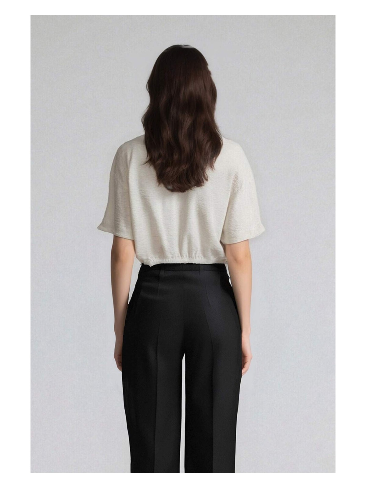 DeFacto Cropped Fit Gömlek Yaka Keten Görünümlü Kısa Kollu Bluz C7799AX25SP - Görsel 5