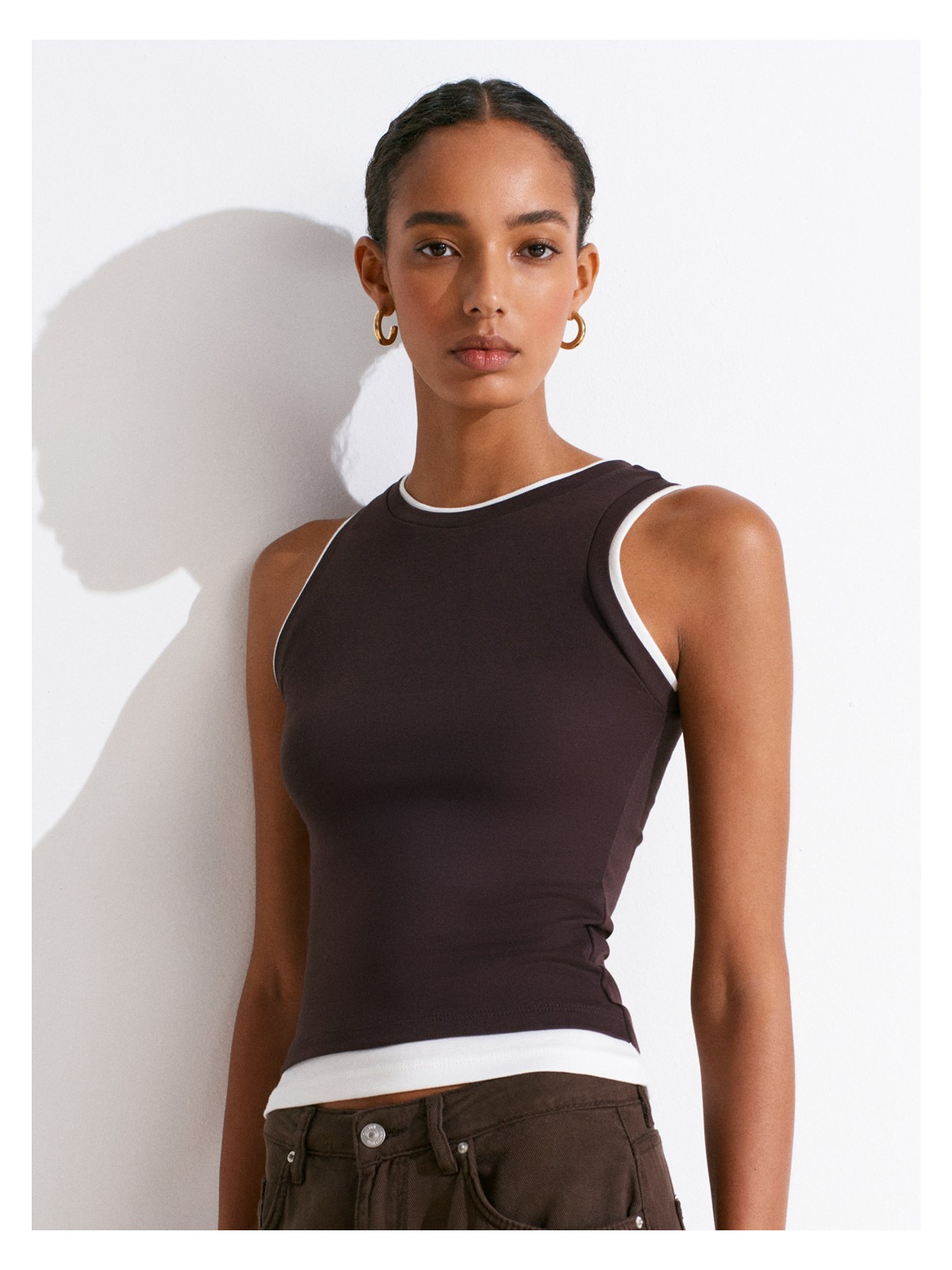 Dilvin 21086 Çift Görünümlü Kolsuz Top-Koyu Kahve