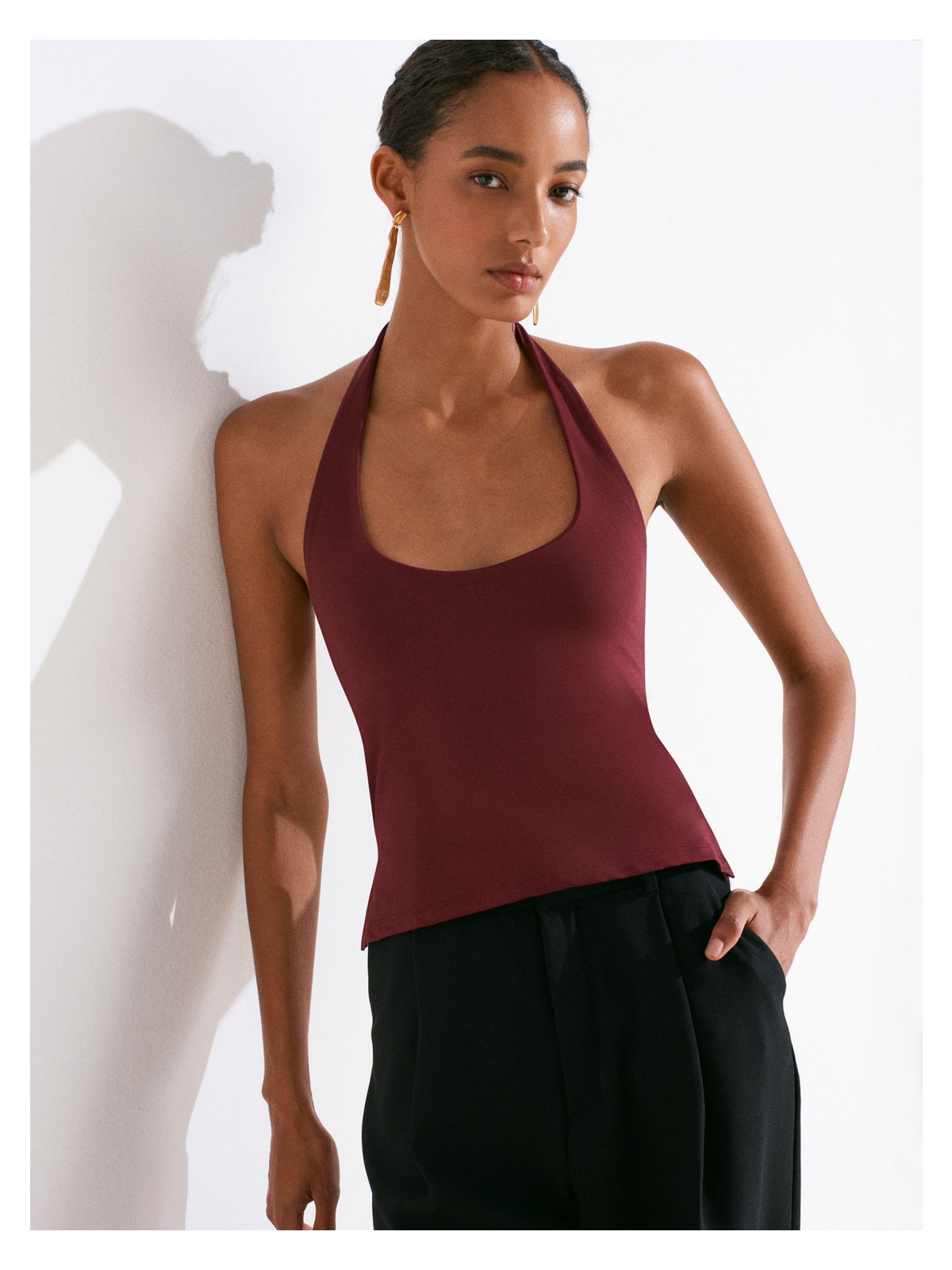 Dilvin 31753 Halter Yaka Top-Bordo
