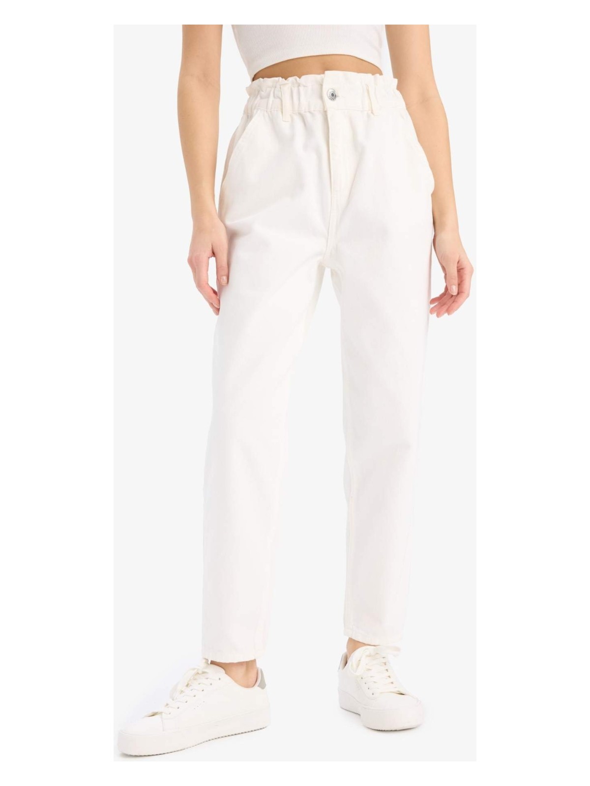 DeFacto %100 Pamuk Paperbag Gabardin Kumaş Pantolon S2790AZ25SP - Görsel 4