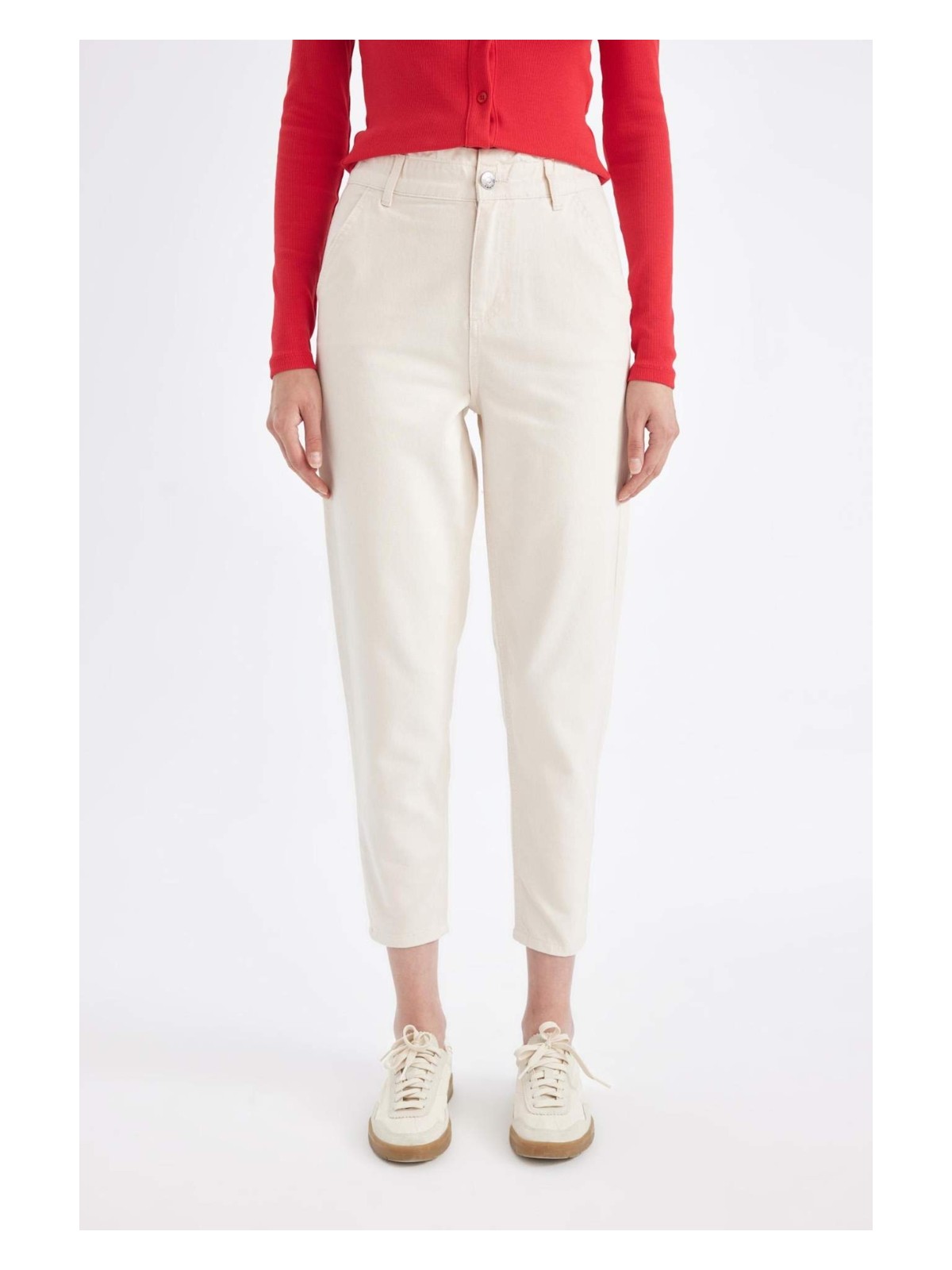 DeFacto Paperbag Gabardin Kumaş Pantolon Yüksek Bel Cepli Basic Düz Standart Paça S2790AZ24WN - Görsel 5