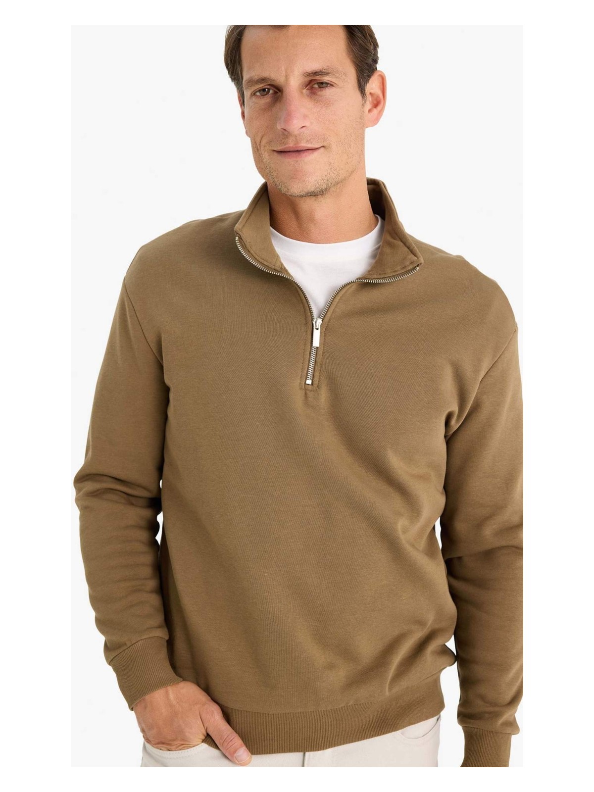 DeFacto Comfort Regular Fit Rahat Kalıp Fermuarlı Dik Yaka Basic Düz Sweatshirt X7405AZ24AU - Görsel 4