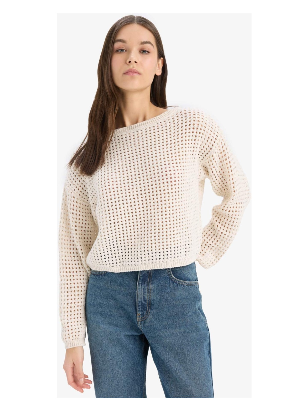 DeFacto Regular Fit Bisiklet Yaka Kroşe Triko Kazak T4513AZ25SP - Görsel 3