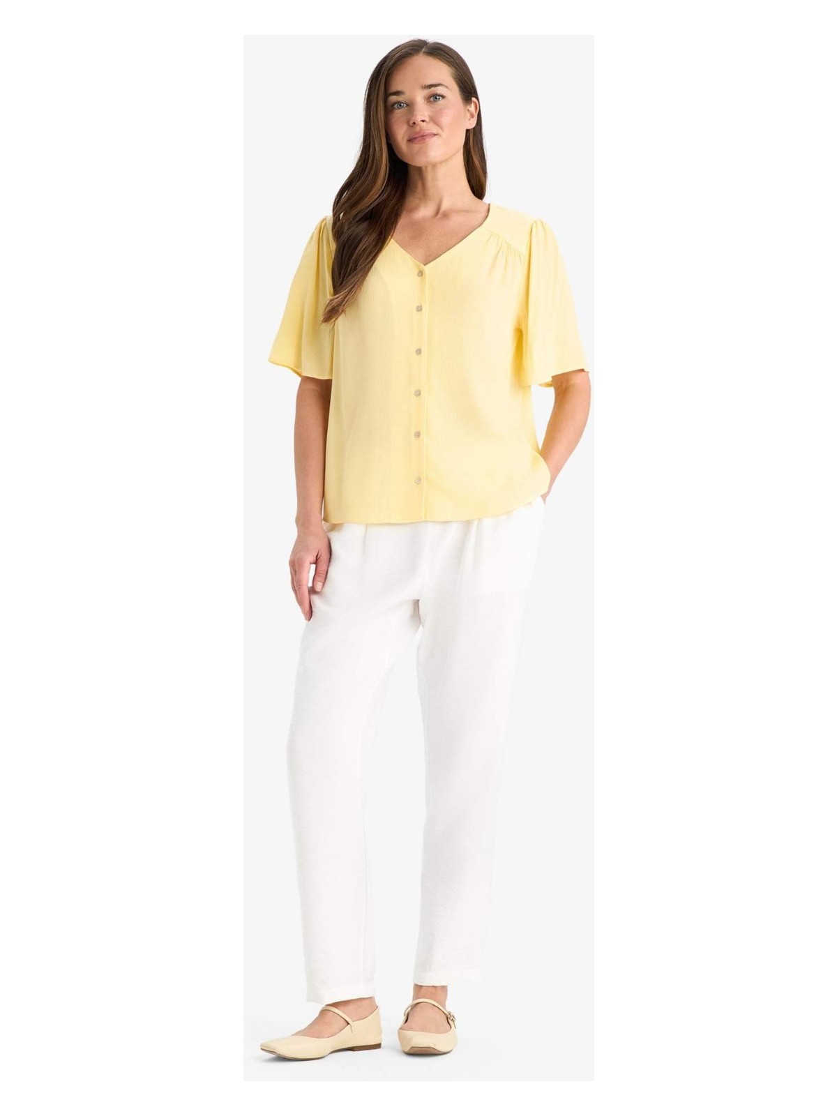DeFacto Regular Fit V Yaka Krinkıl Viskon Kısa Kollu Gömlek F0996AX25SM - Görsel 5
