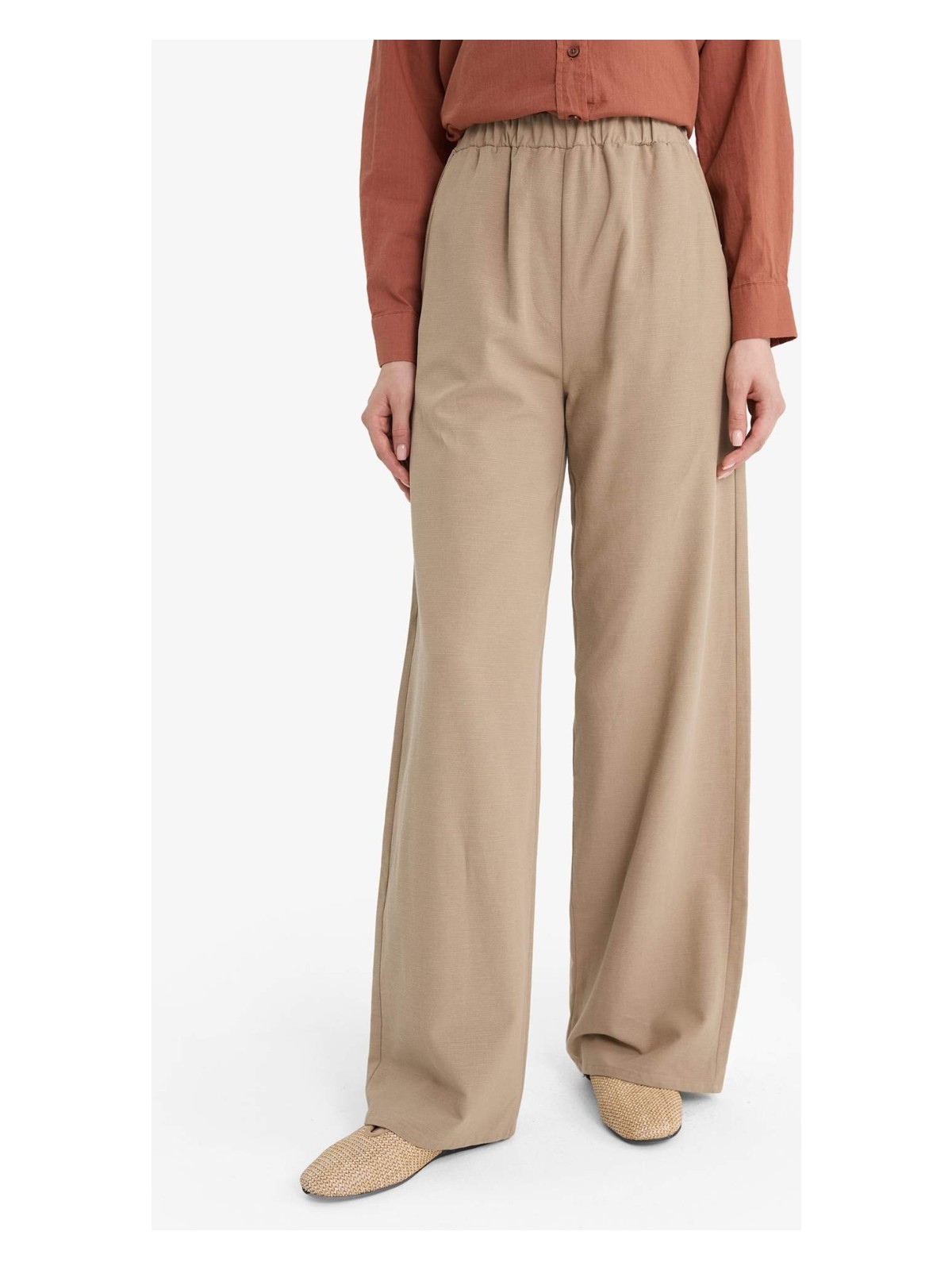 DeFacto Keten Karışımlı Wide Leg Geniş Paça Flamlı Pantolon E7480AX25SM - Görsel 4