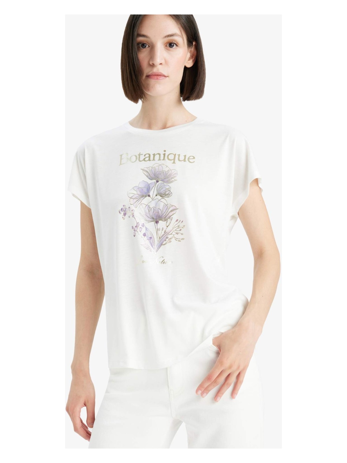 DeFacto Bisiklet Yaka Çiçek Baskılı Kısa Kollu Tişört F5098AX25SM