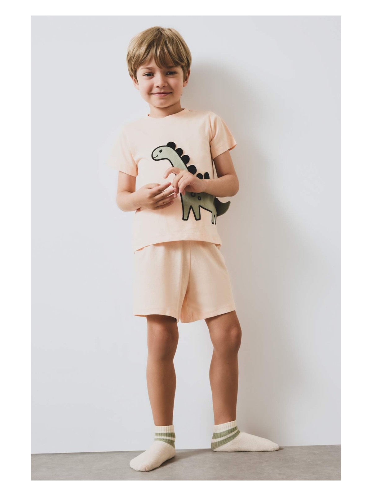 DeFacto %100 Pamuklu Dinozor Baskılı Beli Lastikli Pijama Takımı Erkek Bebek E4778A525SM