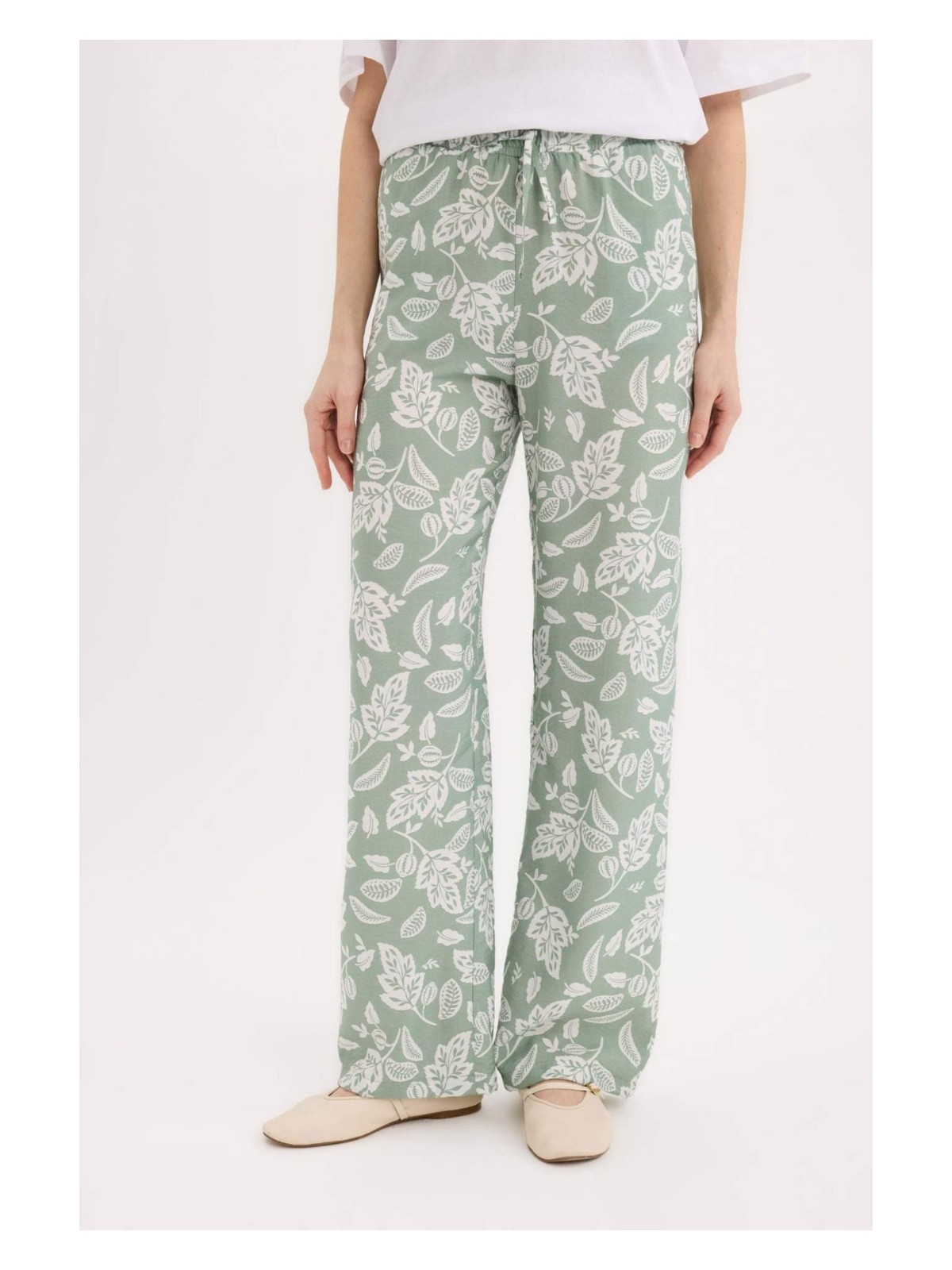 DeFacto Rahat Palazzo Pantolon Wide Leg Geniş Bol Paça Desenli Yüksek Bel C4042AX25SP - Görsel 5