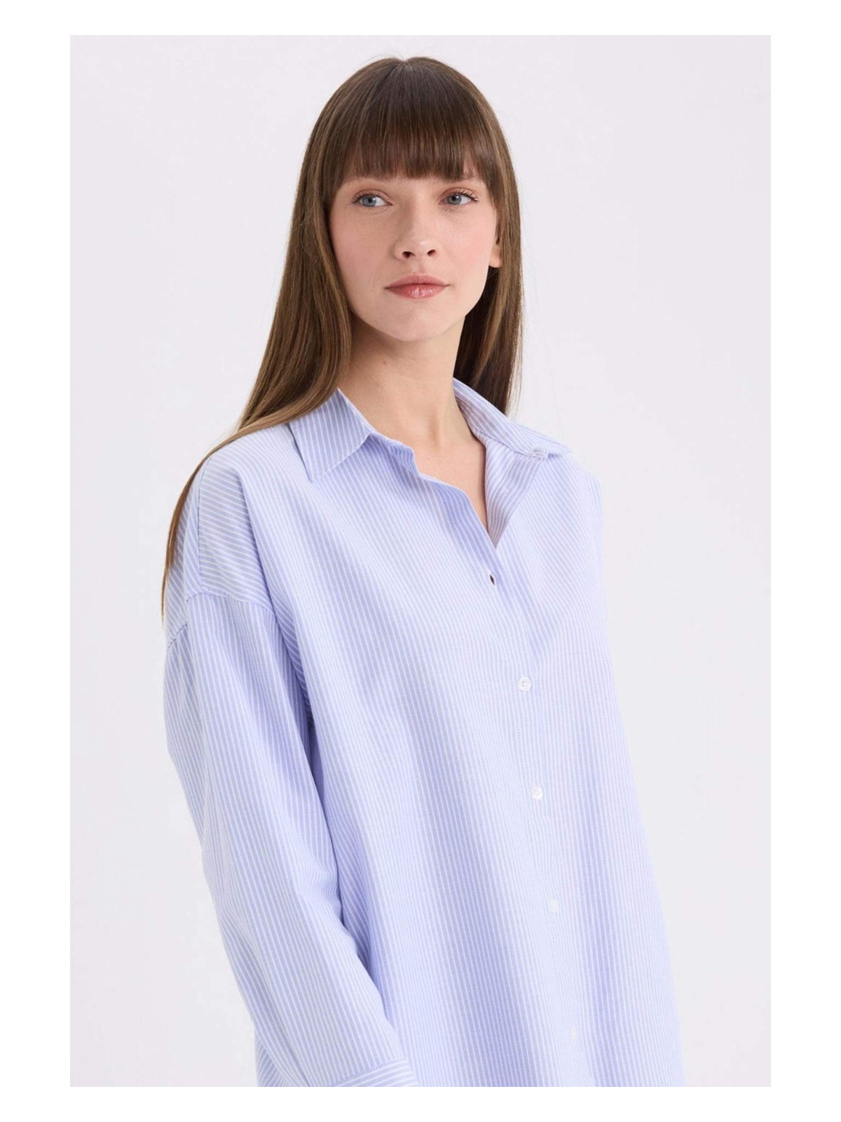 DeFacto Oversize Geniş Kalıp Çizgili Oxford Uzun Kollu Gömlek D4512AX25SP