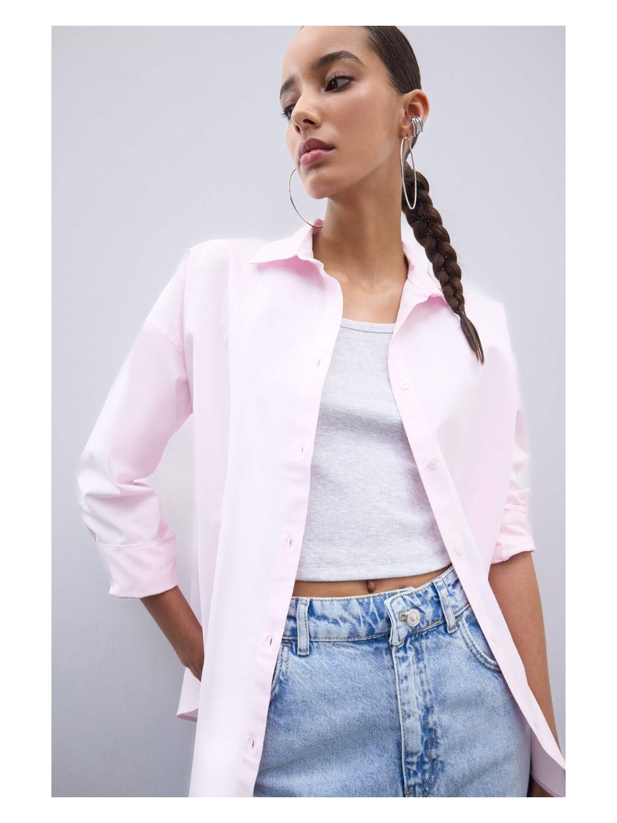 DeFacto %100 Pamuk Oversize Basic Oxford Gömlek C4597AX25SP - Görsel 4