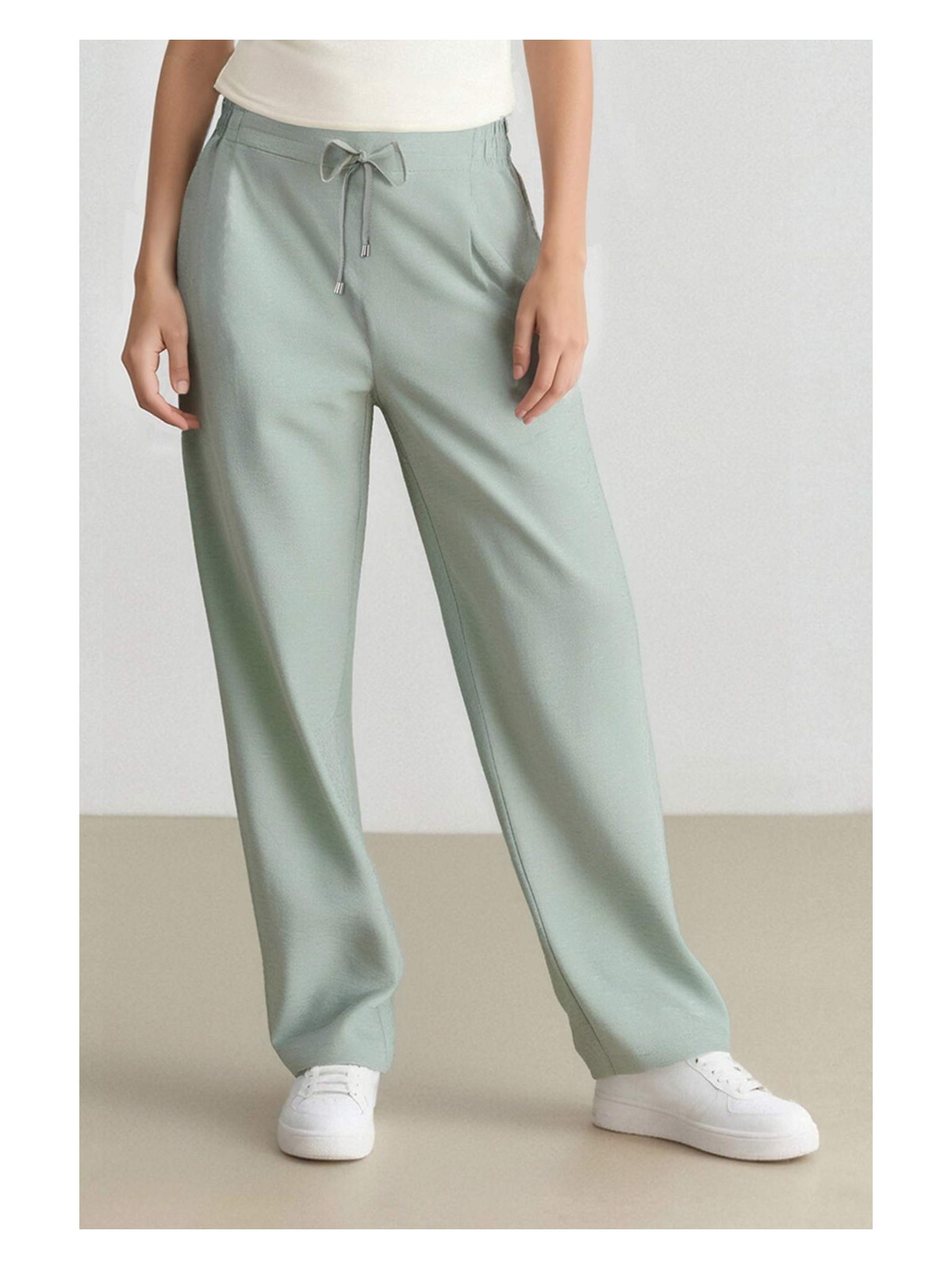 DeFacto Jogger Pantolon Keten Görünümlü Cepli Yüksek Bel Düz Paça R0433AZ25SP - Görsel 5