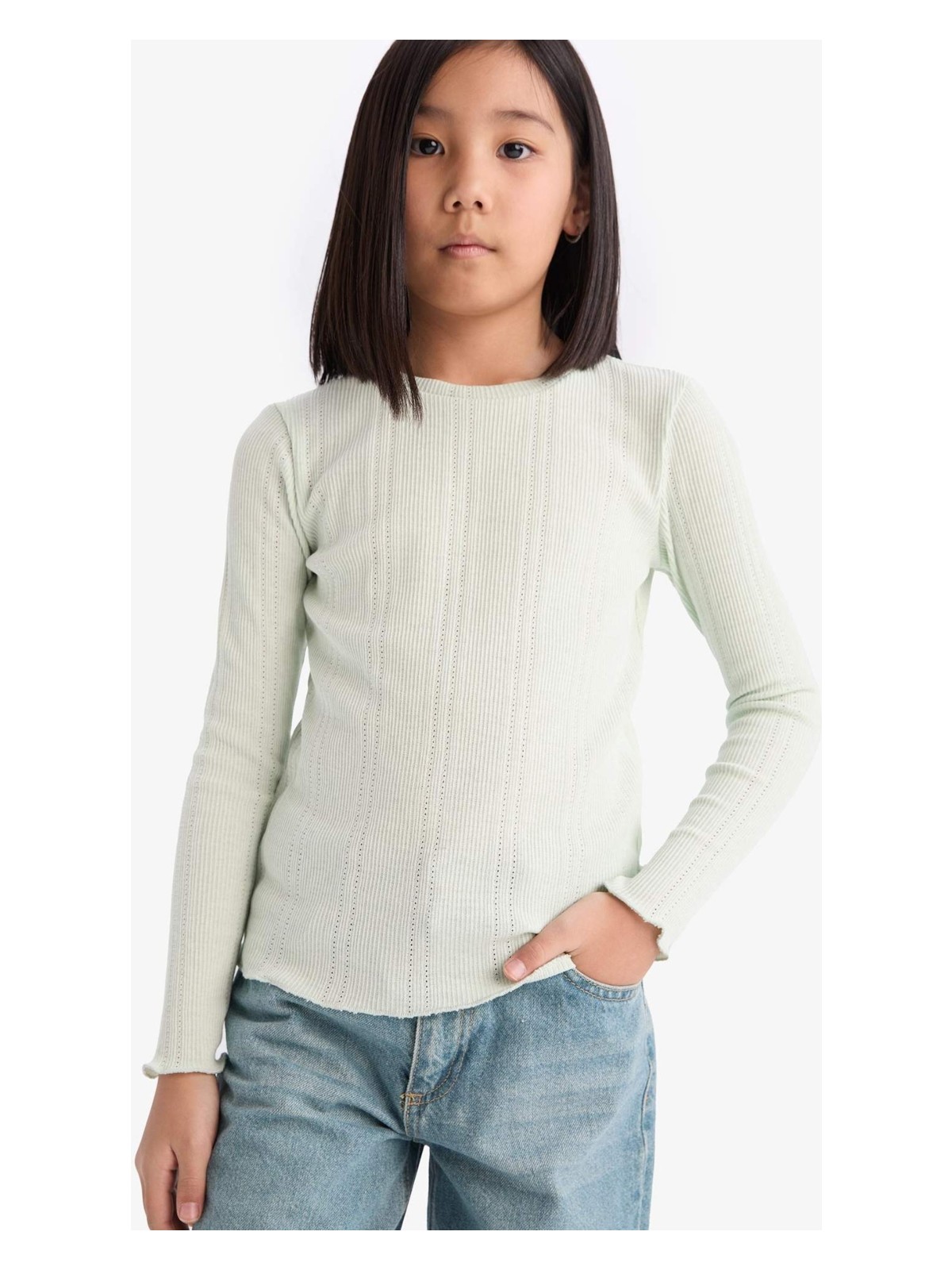 DeFacto Slim Fit Dar Kesim Bisiklet Yaka Uzun Kollu Tişört Kız Çocuk D9234A825SP