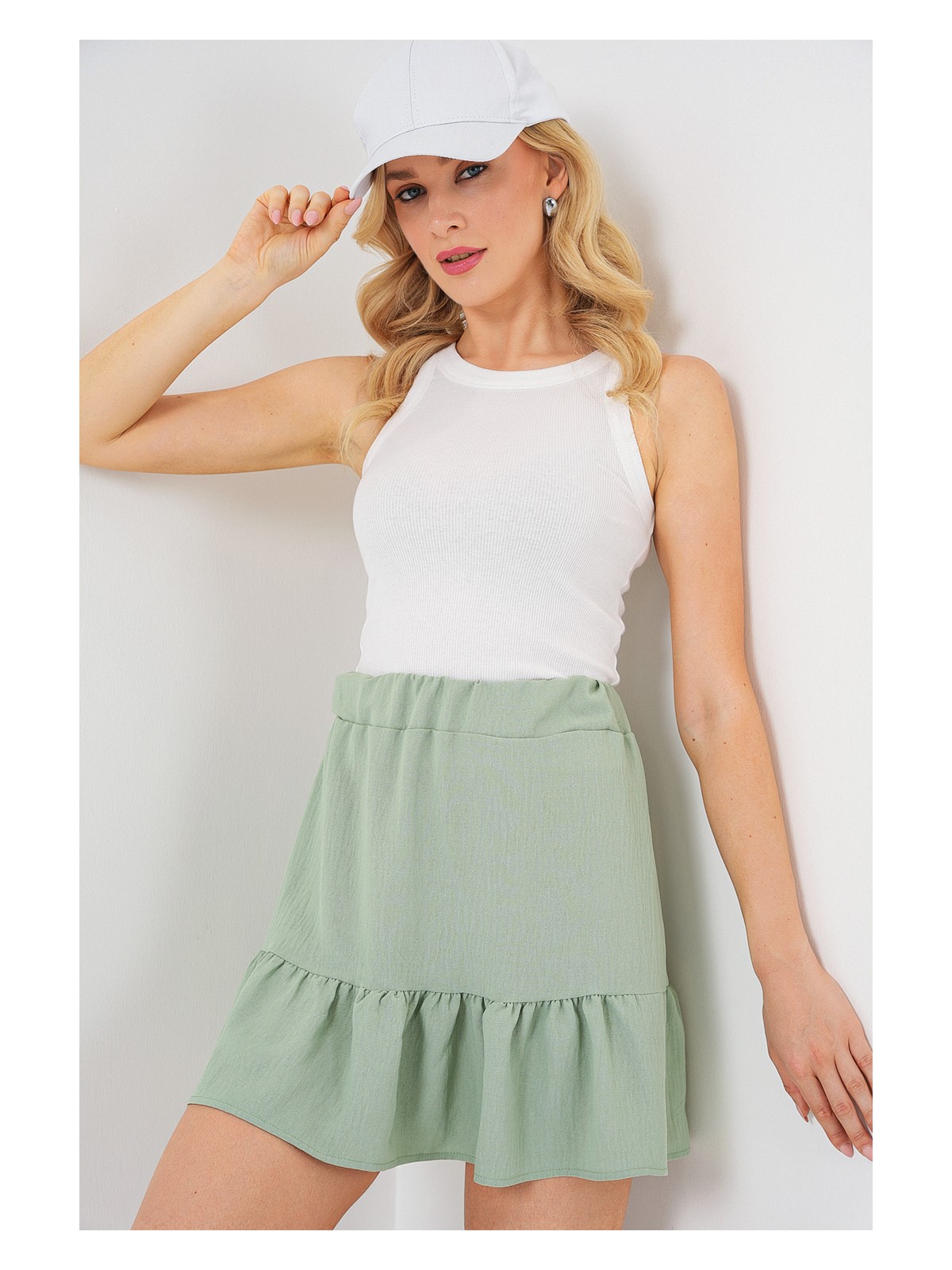 Bigdart Kadın Ayrobin Mini Etek 8054 - Pudra - Görsel 4