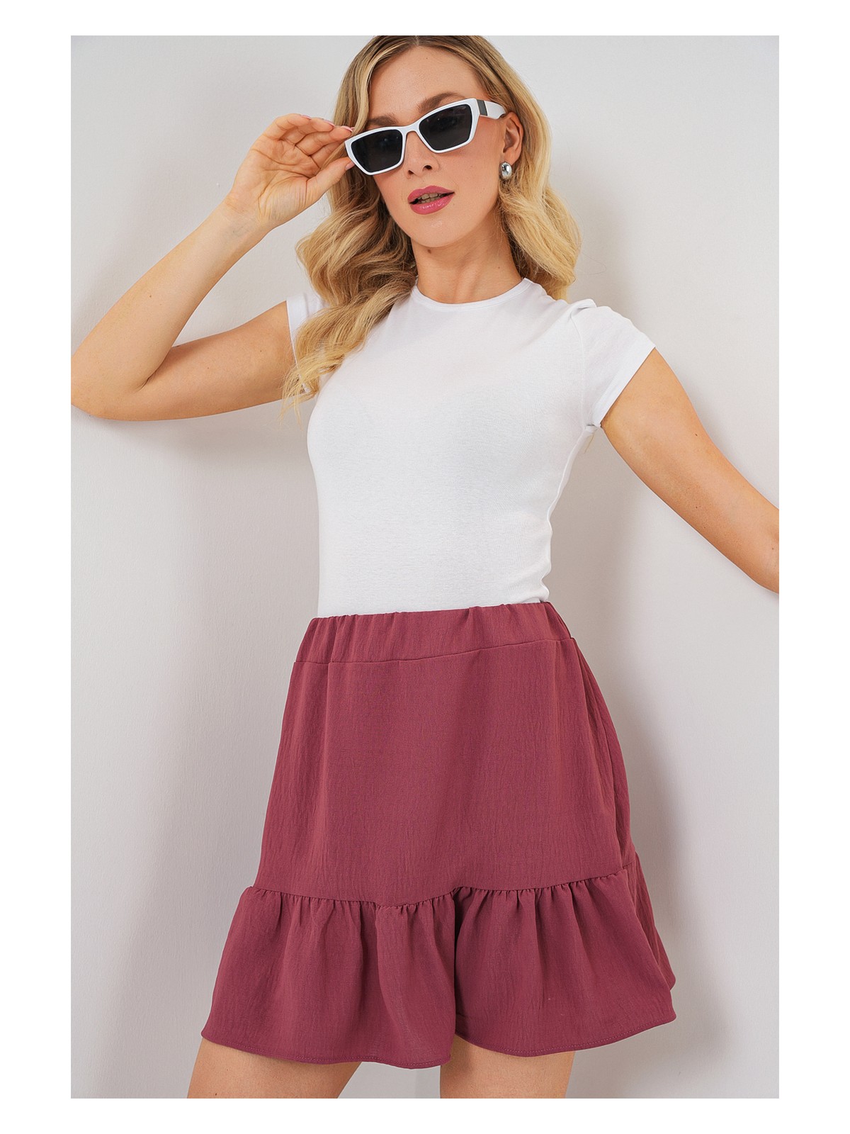 Bigdart Kadın Ayrobin Mini Etek 8054 - Gül Kurusu