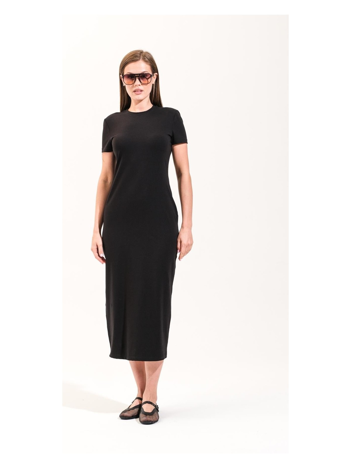 Signature Style 725400_KADIN Bisiklet Yakalı, Kısa Kollu, Midi Boy, Düz, Likralı örme elbise