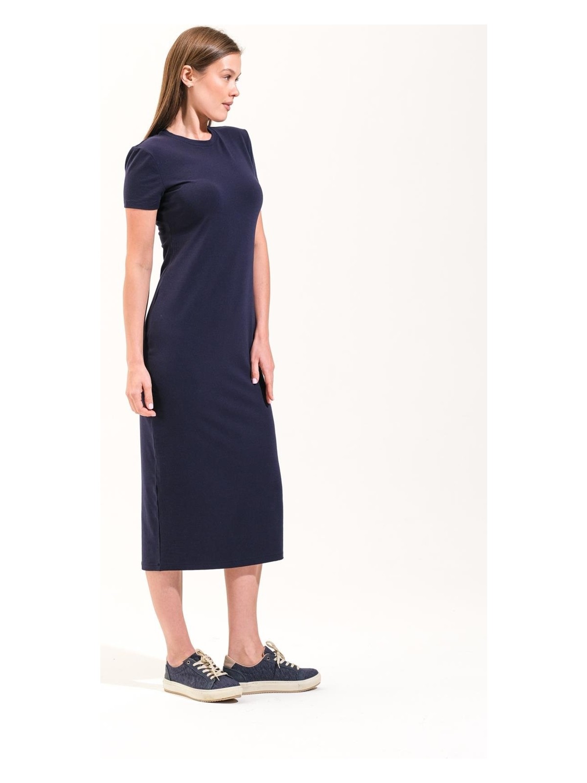 Signature Style 725400_KADIN Bisiklet Yakalı, Kısa Kollu, Midi Boy, Düz, Likralı örme elbise