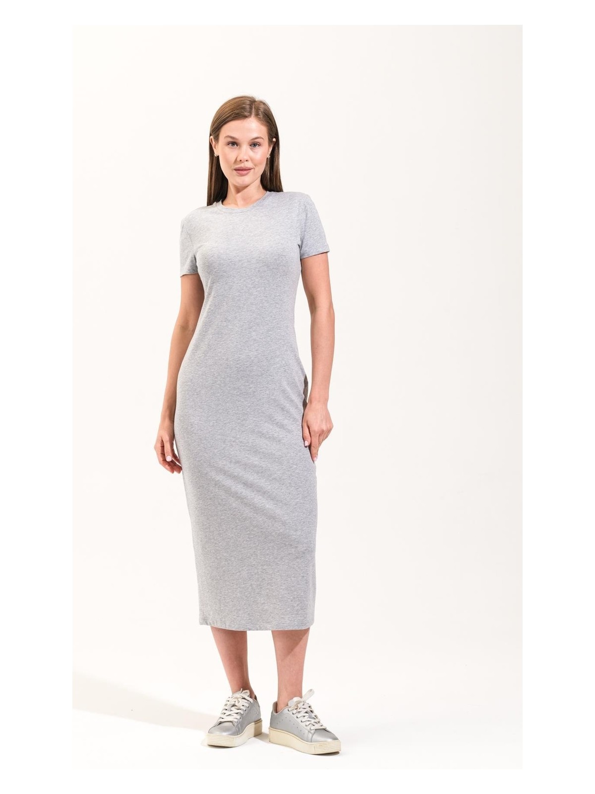 Signature Style 725400_KADIN Bisiklet Yakalı, Kısa Kollu, Midi Boy, Düz, Likralı örme elbise