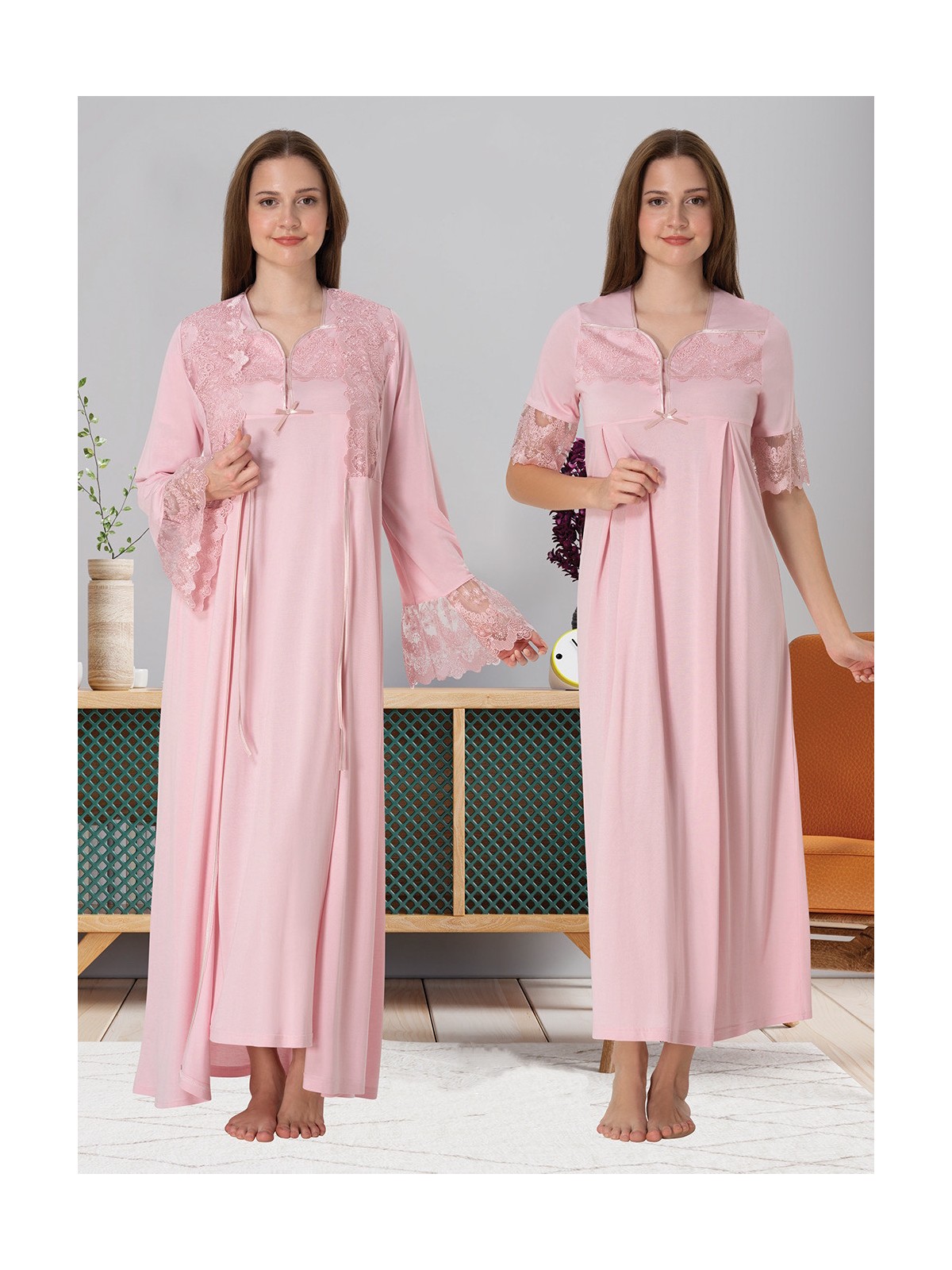 Effortt Dvina Effortt Lohusa Sabahlık ve Gecelik Takımı Pembe - 9015