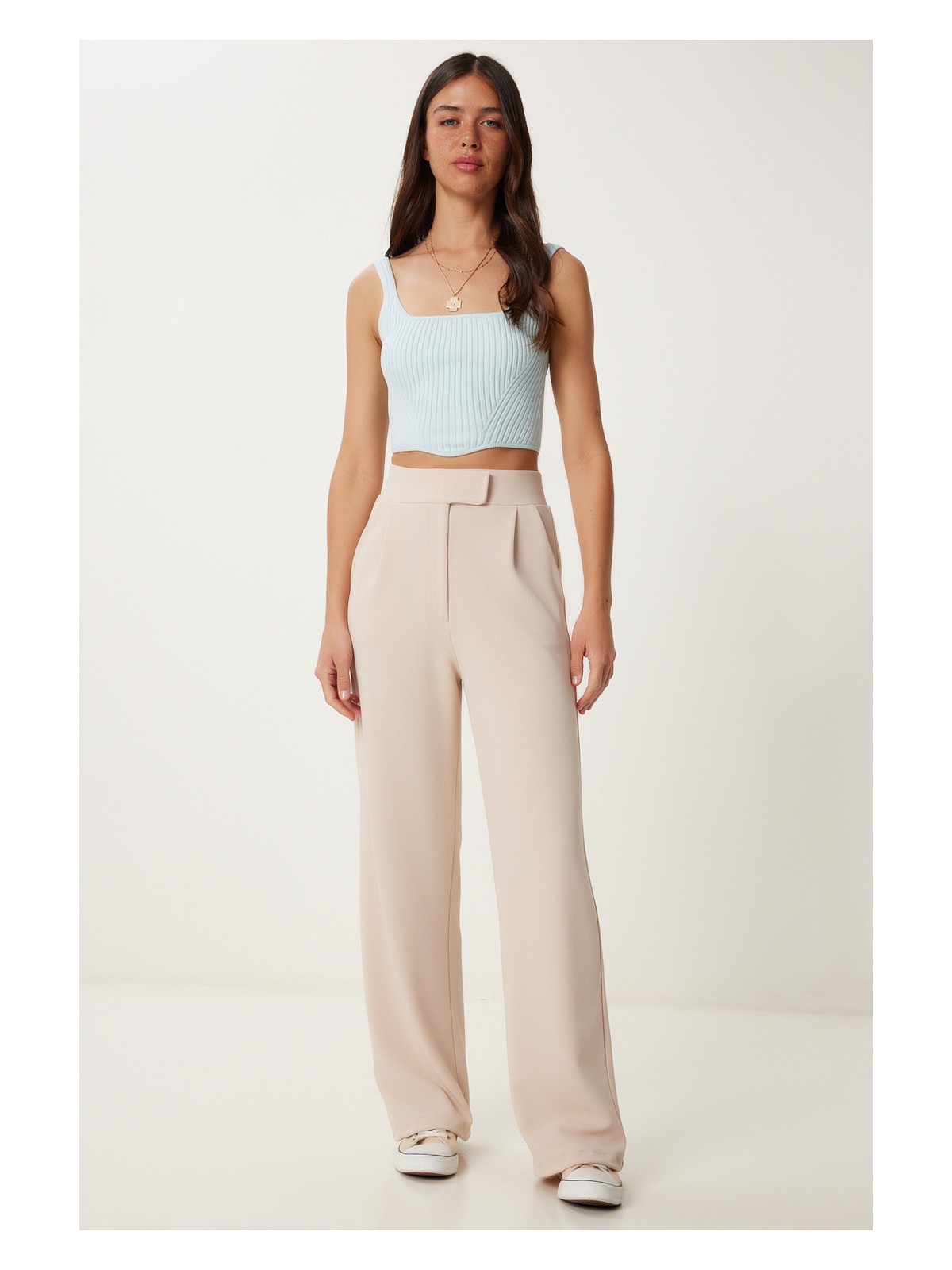 Happiness İstanbul Beli Cırtlı Rahat Palazzo Pantolon LRV0003 LACİVERT - Görsel 6