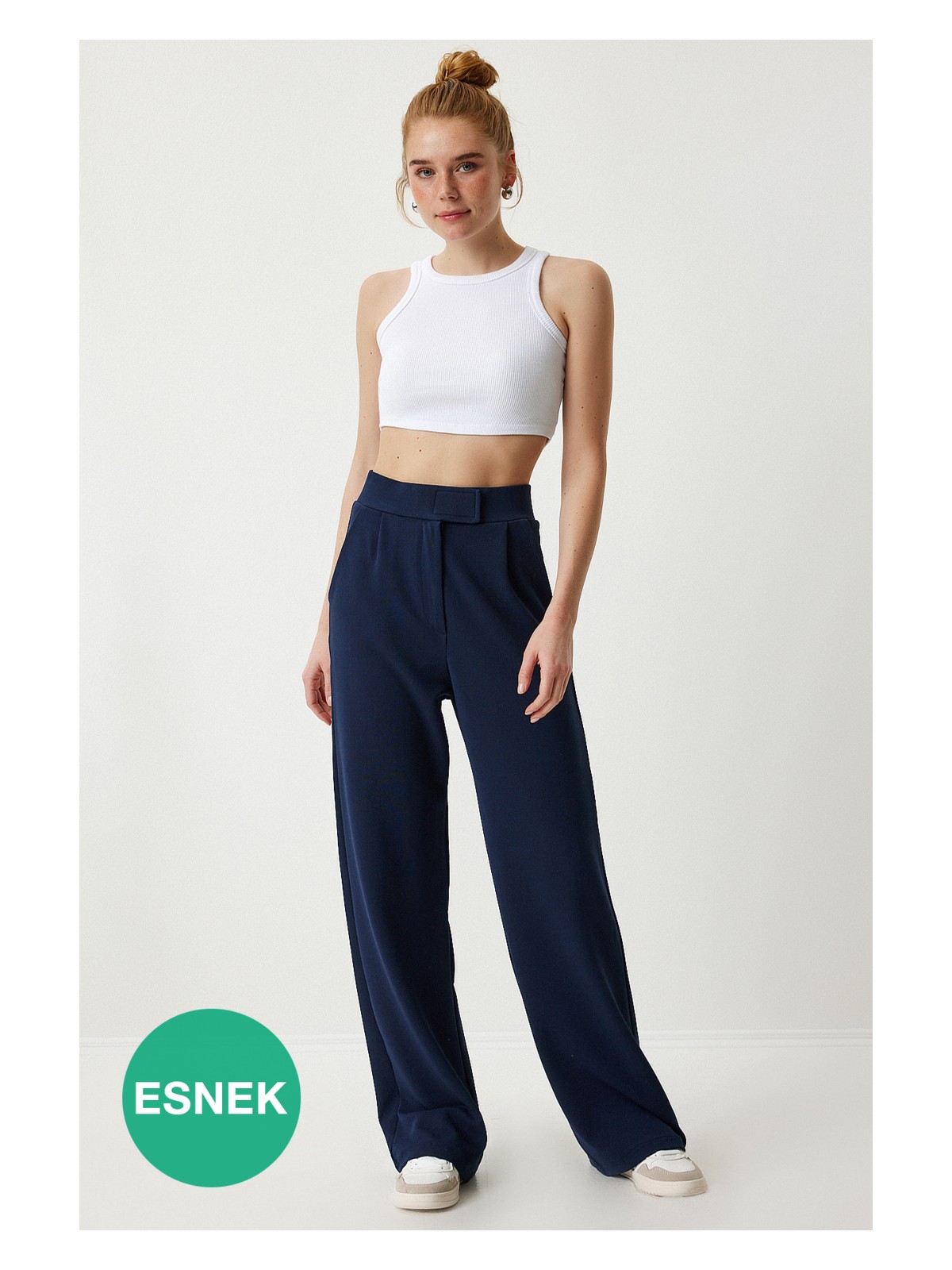 Happiness İstanbul Beli Cırtlı Rahat Palazzo Pantolon LRV0003 LACİVERT