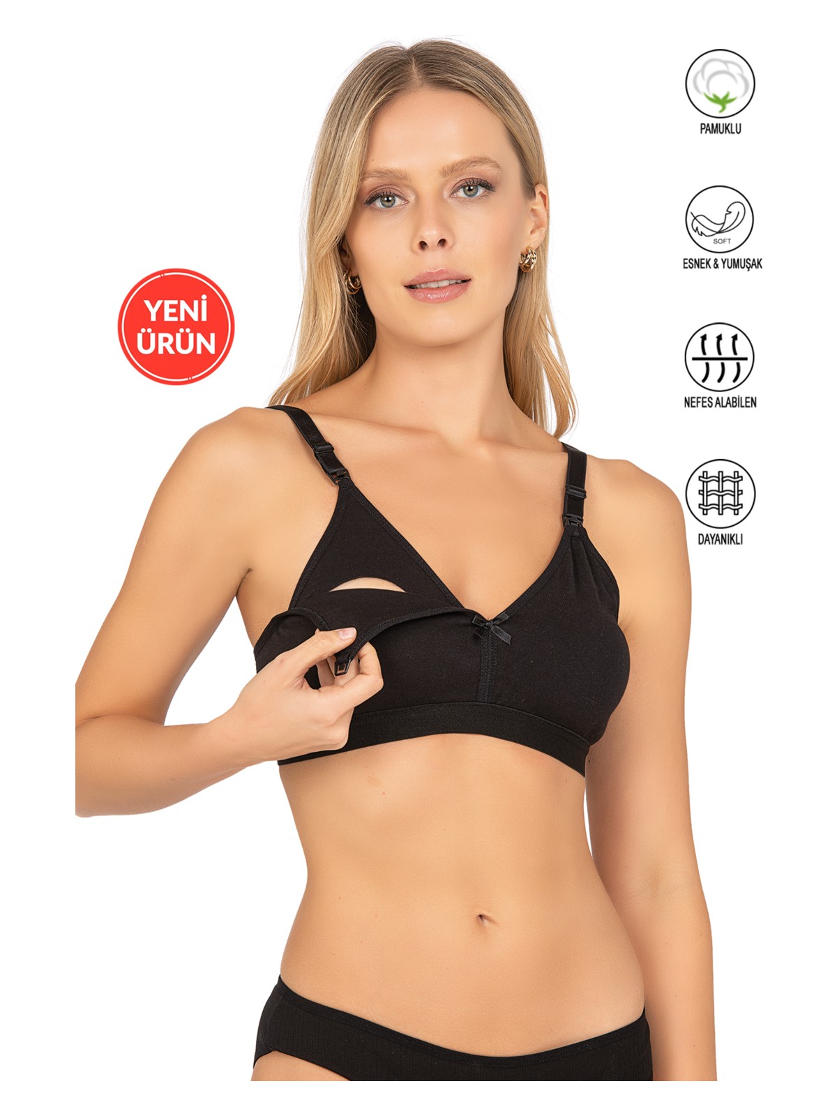 Özkan Underwear Kompedan 428 Kadın Pamuklu Esnek Rahat Balensiz Telsiz Dolgusuz Boş Kap Lohusa Emzirme Sütyeni - Görsel 4