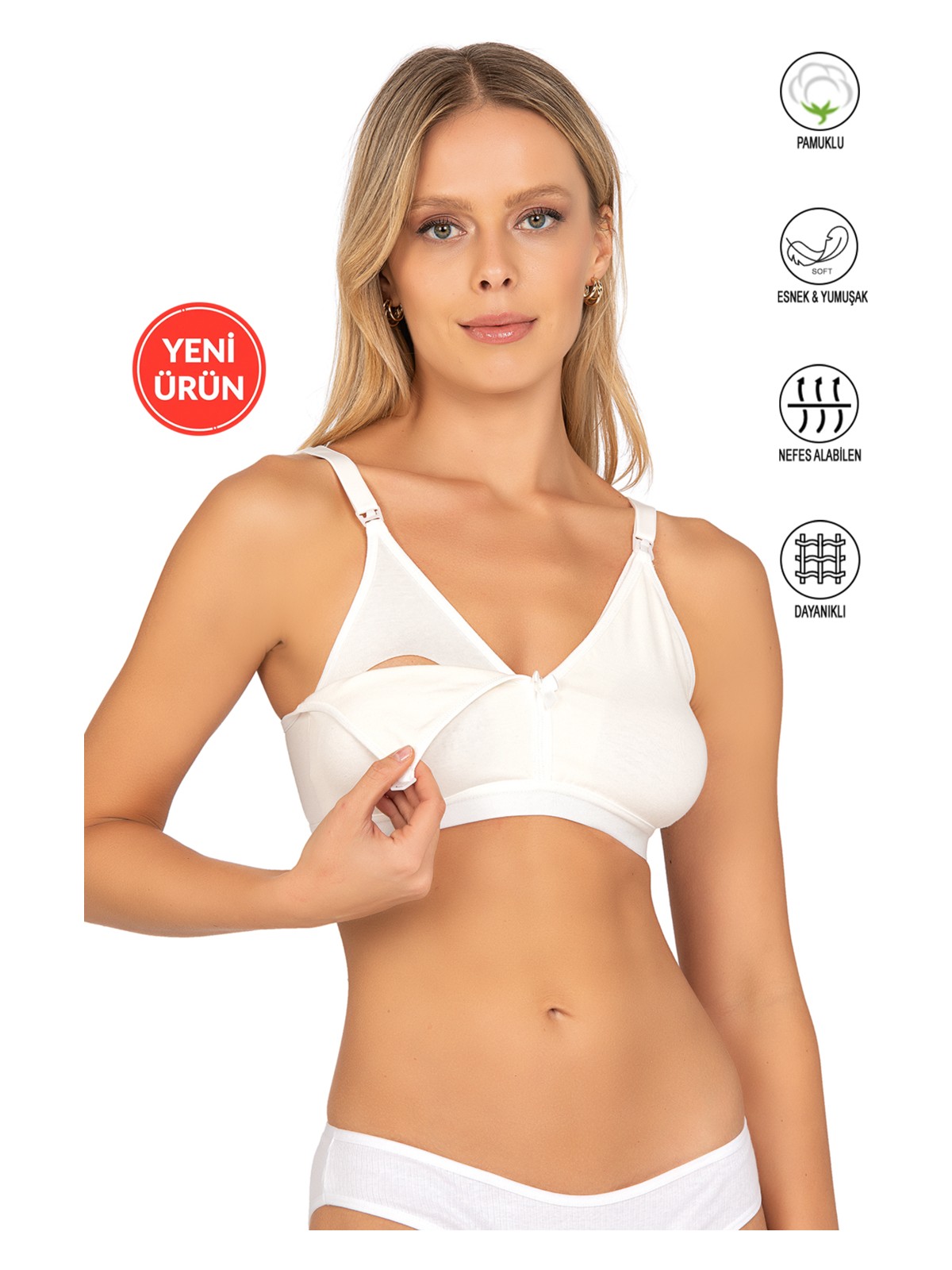 Özkan Underwear Kompedan 428 Kadın Pamuklu Esnek Rahat Balensiz Telsiz Dolgusuz Boş Kap Lohusa Emzirme Sütyeni - Görsel 3