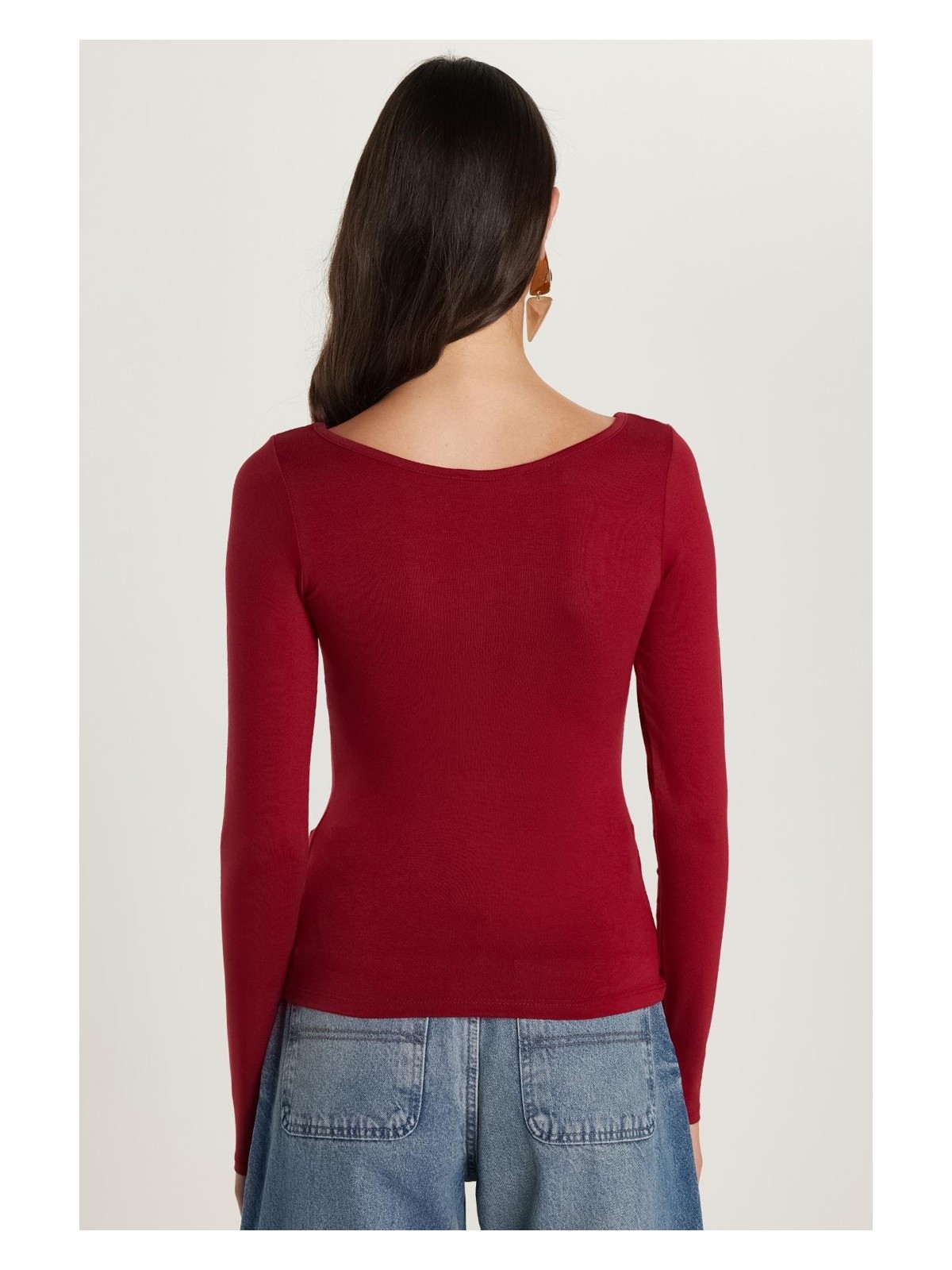 Tudors Kadın Slim Fit Dar Kesim Uzun Kollu Viskon Bordo Bluz - Görsel 5