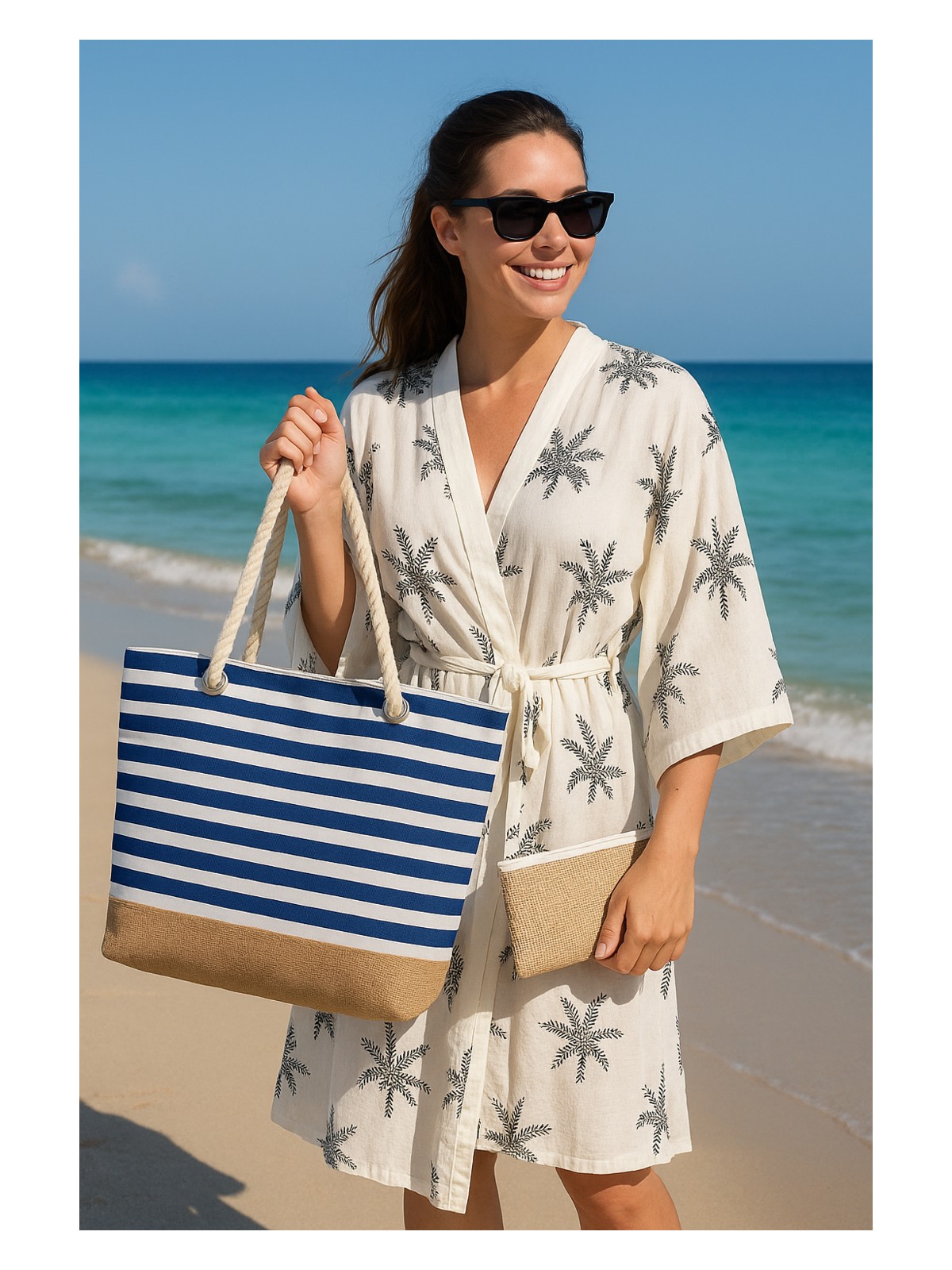 Rosso Collina Kadın Deniz Plaj Çantası Çok Renkli Fermuarlı