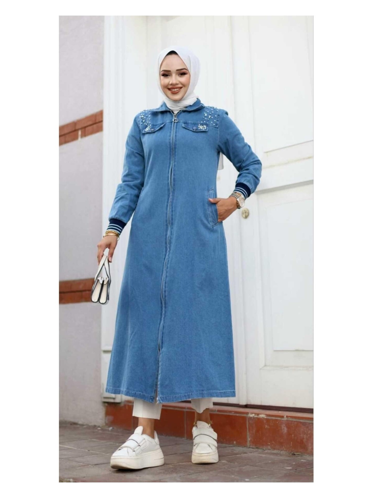 Harman Butik Kadın Taş Detaylı Fermuarlı Kot Kap