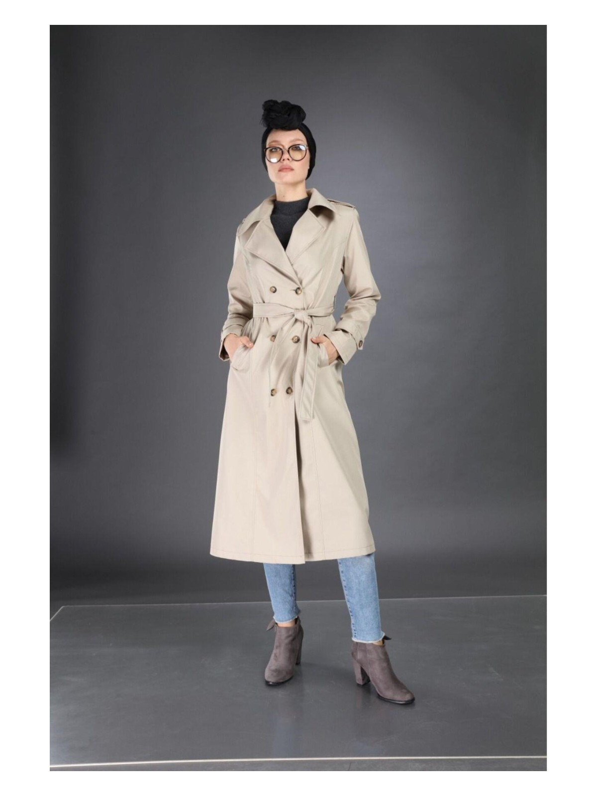 Harman Butik Kadın Cepli Kuşaklı Trençkot - Görsel 4