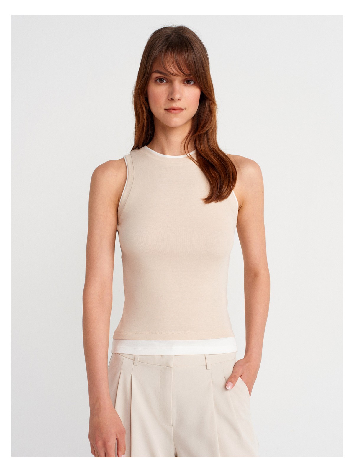 Dilvin 21086 Çift Görünümlü Kolsuz Top-Koyu Kahve - Görsel 10