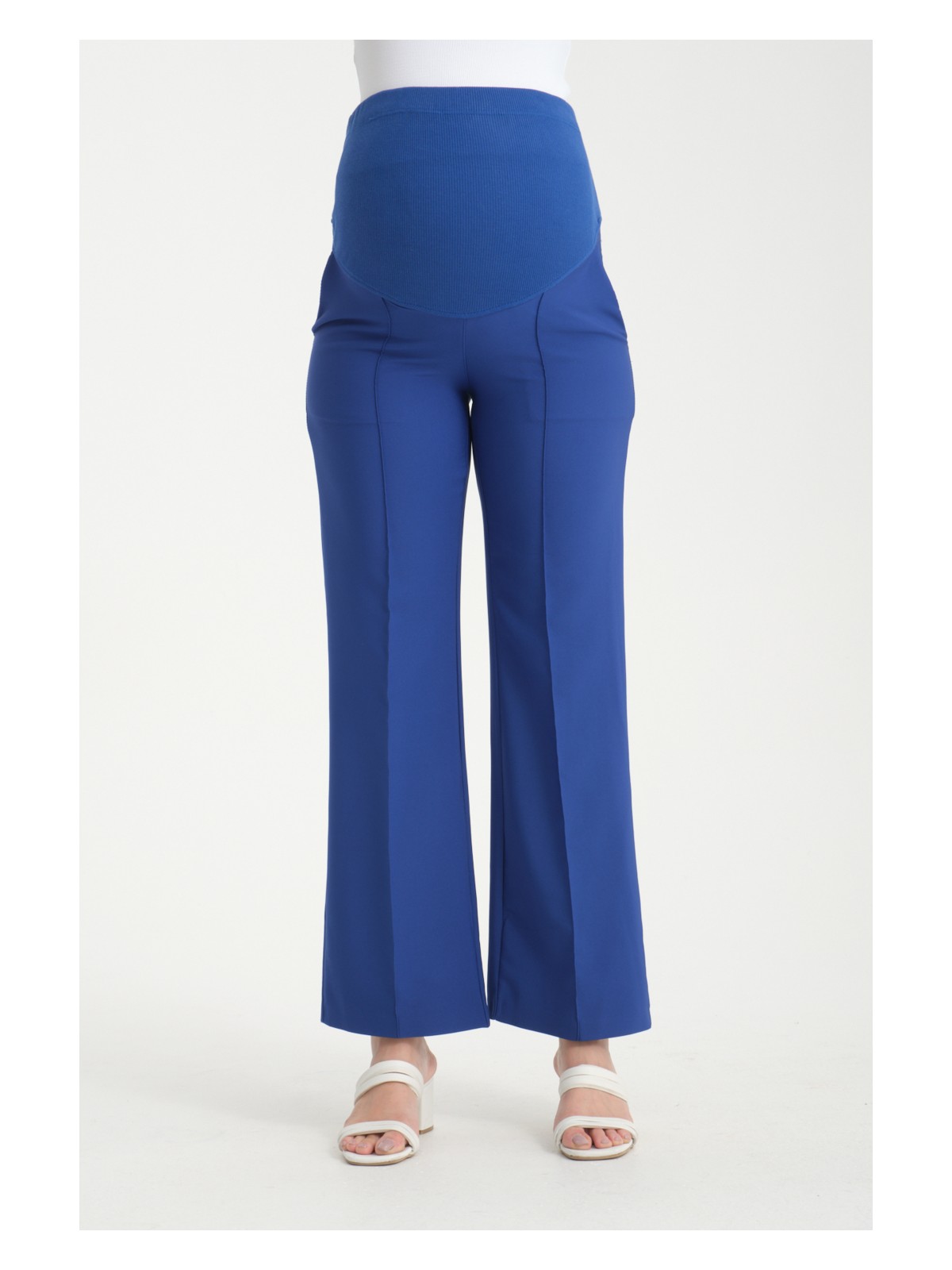 Katlin Maternity Hamile Geniş Paça Beli Ayarlanabilir Kumaş Pantolon Önü Dikiş detaylı