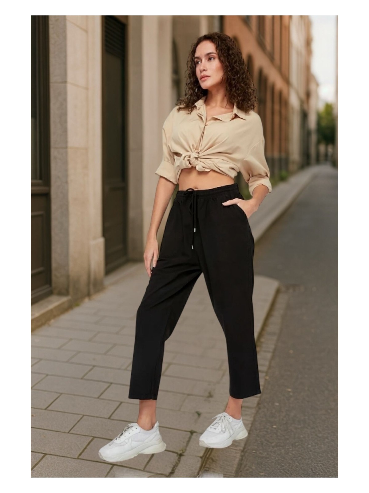 BirbeyStore Kapri Eşofman Hambez Rahat Kalıp Yazlık Beli Lastikli Keten Görünümlü - Görsel 7