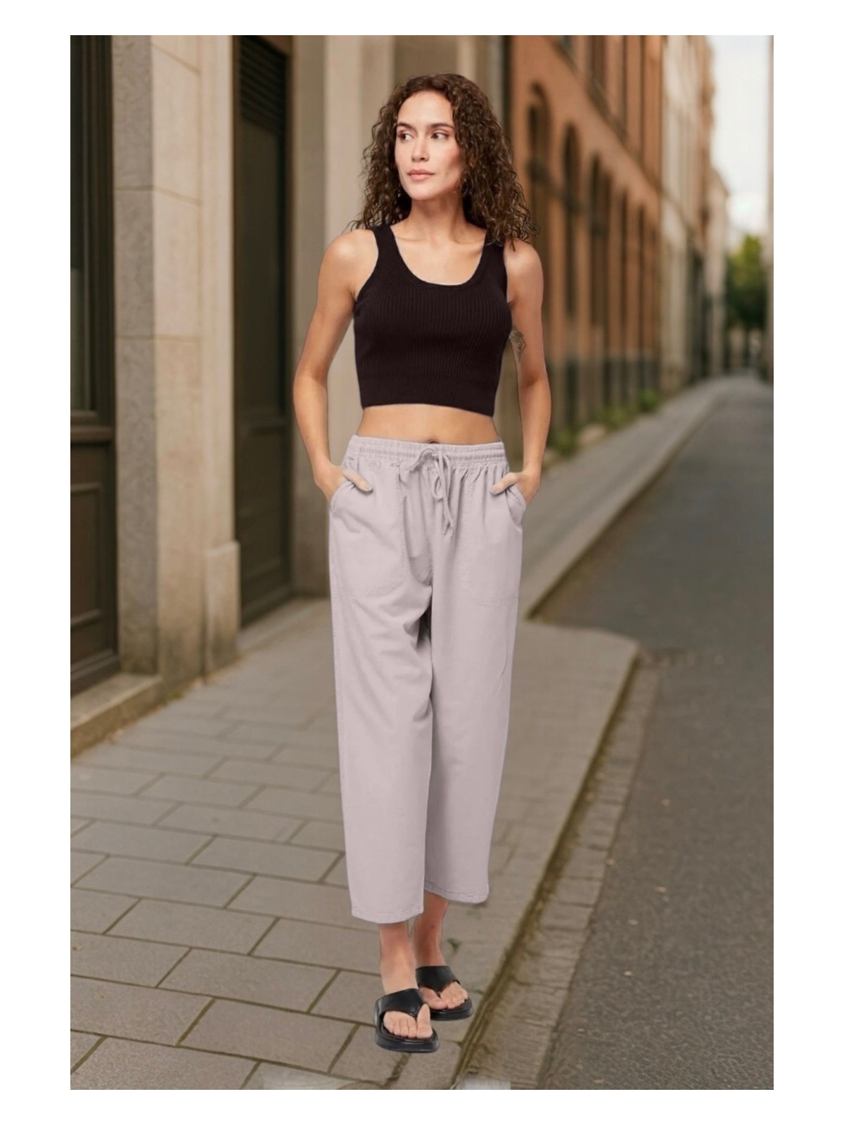 BirbeyStore Kapri Eşofman Hambez Rahat Kalıp Yazlık Beli Lastikli Keten Görünümlü - Görsel 4