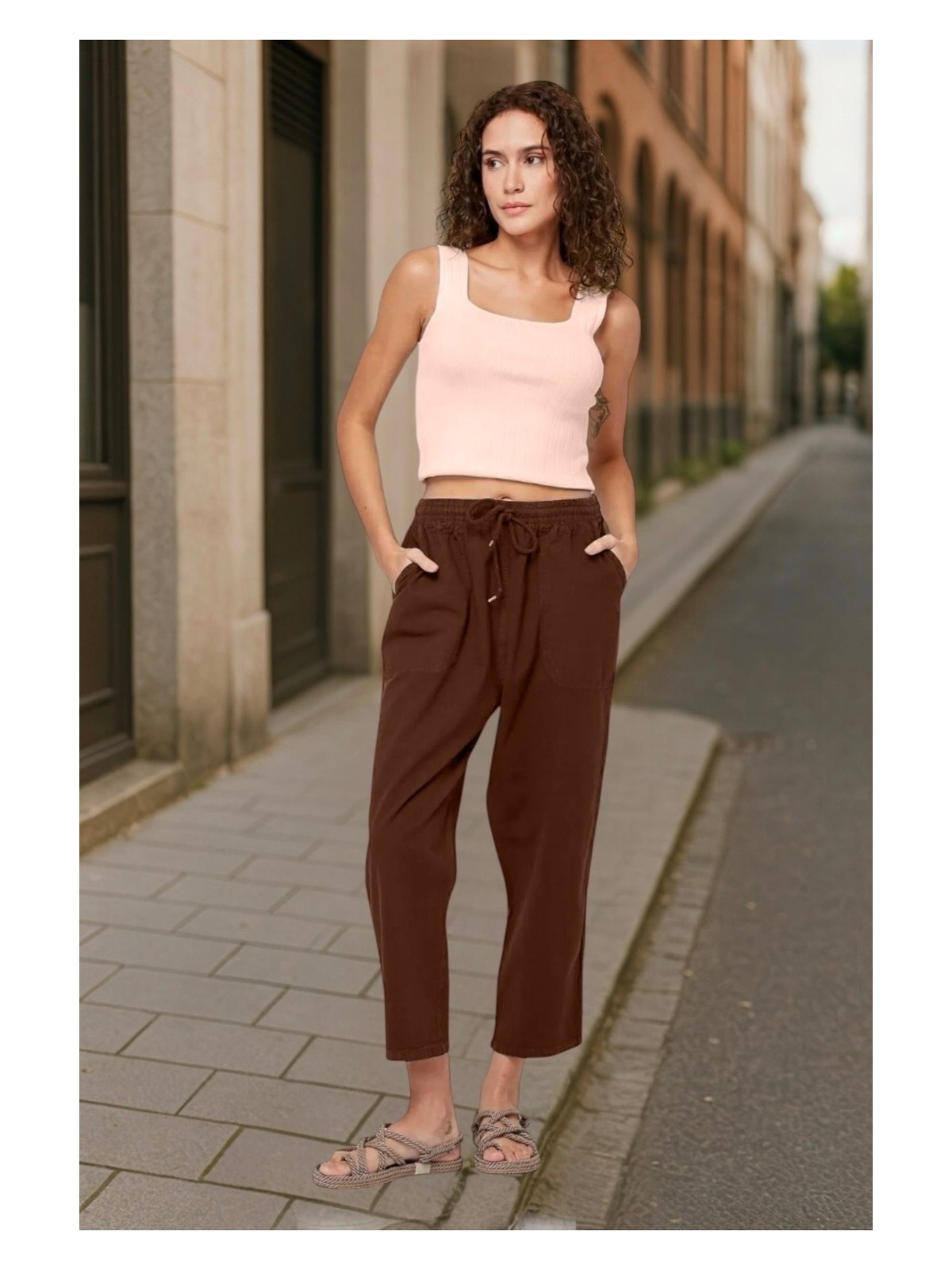 BirbeyStore Kapri Eşofman Hambez Rahat Kalıp Yazlık Beli Lastikli Keten Görünümlü