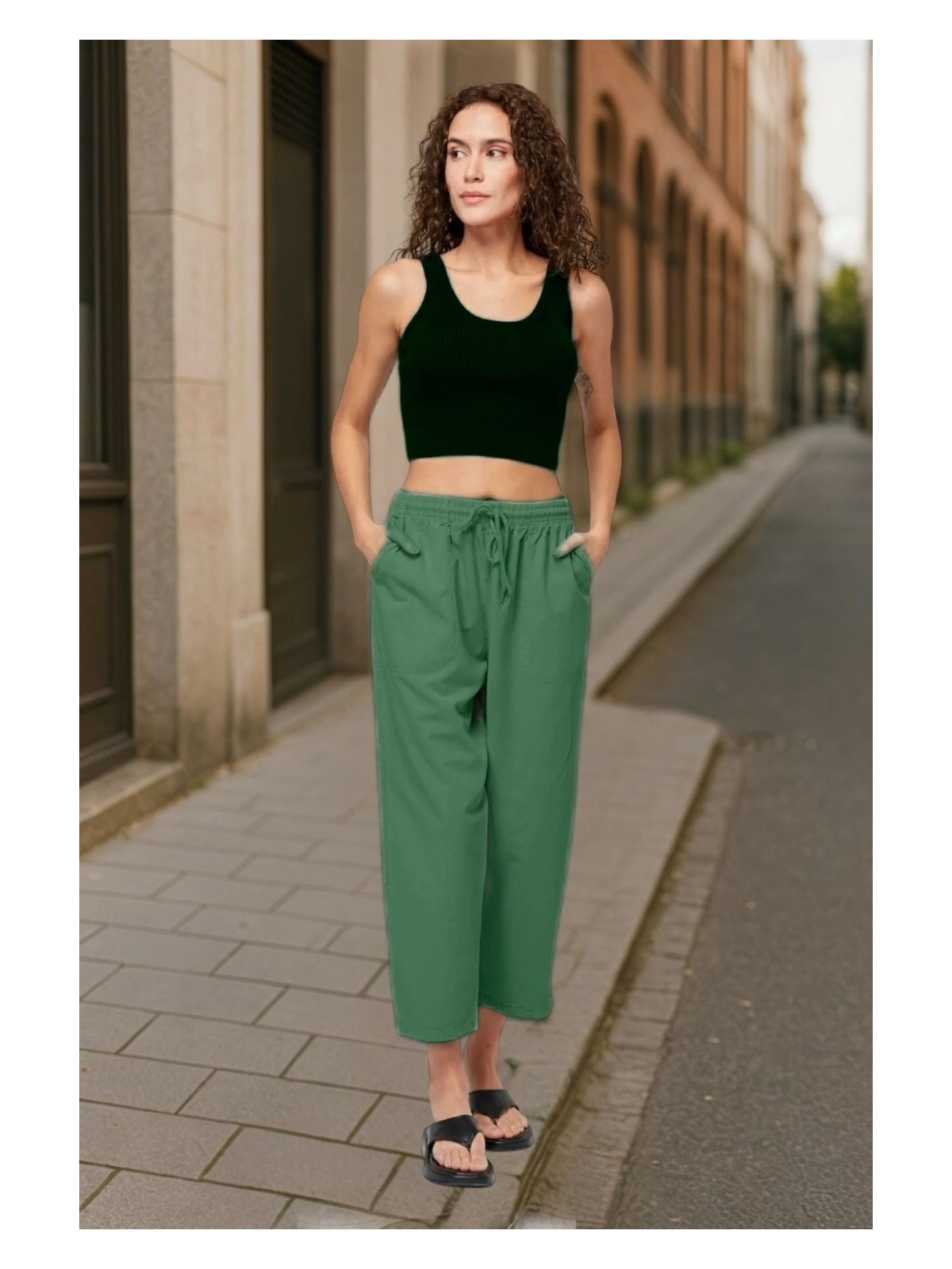 BirbeyStore Kapri Eşofman Hambez Rahat Kalıp Yazlık Beli Lastikli Keten Görünümlü - Görsel 5