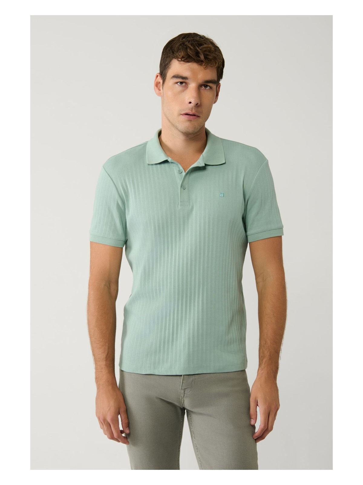 AVVA Erkek Su Yeşili %100 Pamuk 3 Düğmeli Jakarlı Polo Yaka Regular Fit T-Shirt A41Y1354